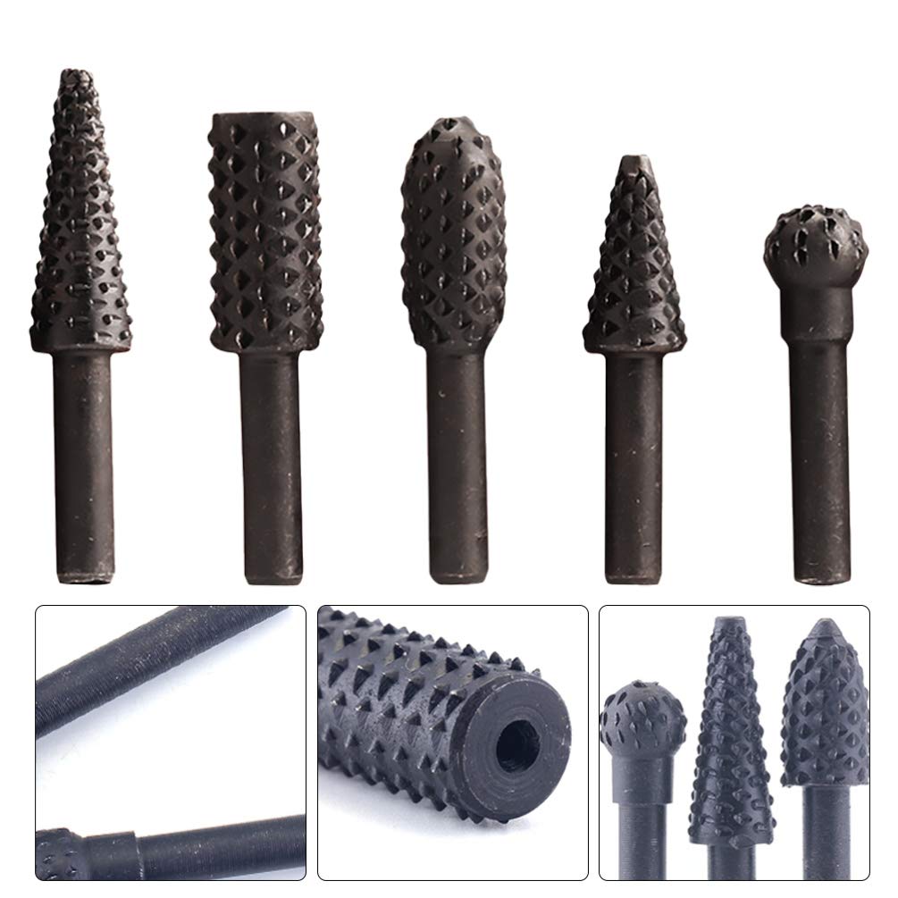 5-Piece Wood Carving File Set - Diamond Drill Bits & Carbide Burr Rotary Tools for Woodworking, Metal Engraving & DIY Crafts - Perfect for Carving, Shaping, Sanding & Detailing Wood/Metal/Plastic Surfaces