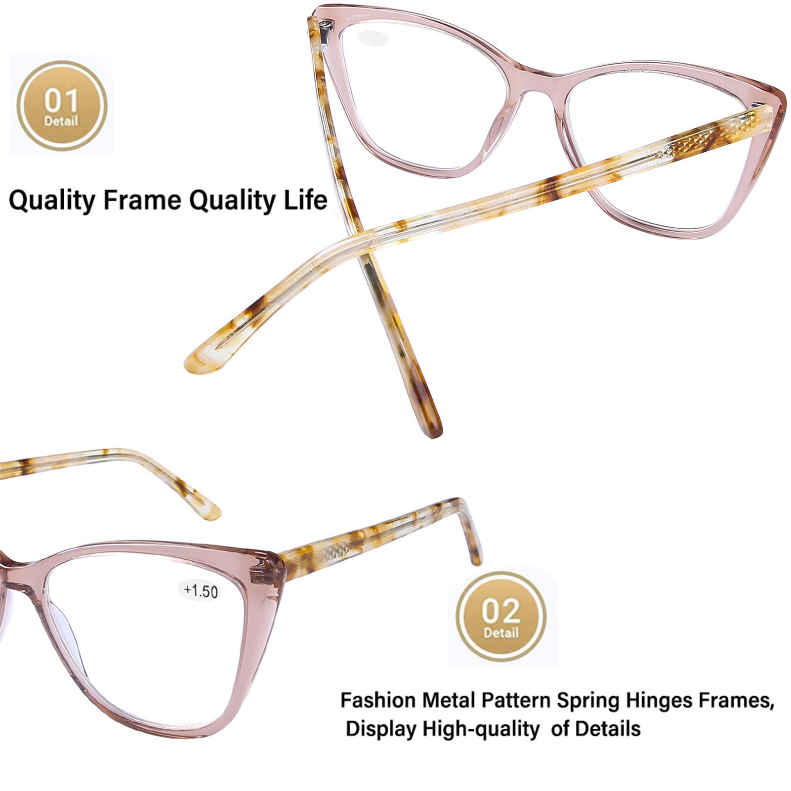 AQWANO Stylish Cat Eye Computer Reading Glasses for Women - Oversized Designer Blue Light Blocking Eyeglasses with Anti-UV400 Protection (Champagne 2.0) - Perfect for Office Work, Screen Time & Reading