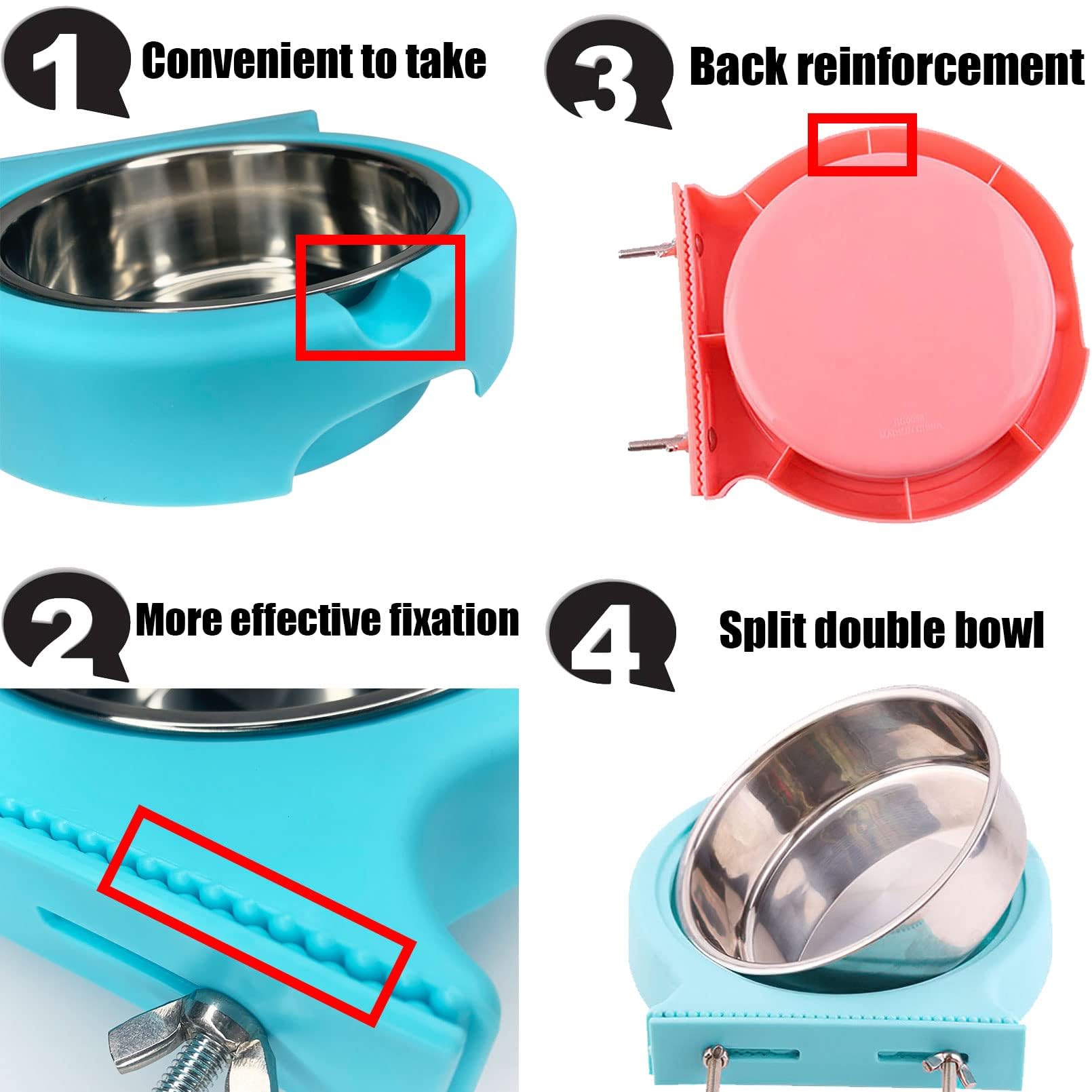 Kathson 2 Pack Stainless Steel Hanging Pet Bowls - Removable Food & Water Dish for Dogs, Cats, Rabbits, Birds & Small Animals | Perfect for Cages, Crates & Coops