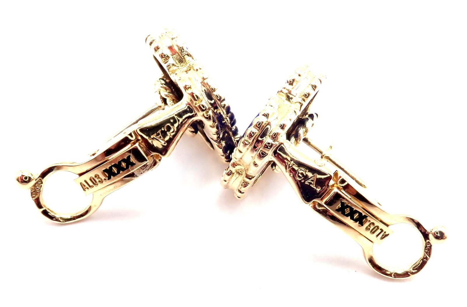 Van Cleef & Arpels 18k Yellow Gold Vintage Alhambra Blue Lapis Lazuli Earrings - Luxury Jewelry for Women, Perfect for Weddings, Parties & Special Occasions