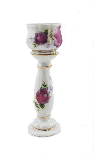 Melody Jane Dollhouse White Floral Jardiniere Plant Stand - Miniature Accessory for Dollhouse Decor, Fairy Garden, and DIY Miniature Scenes
