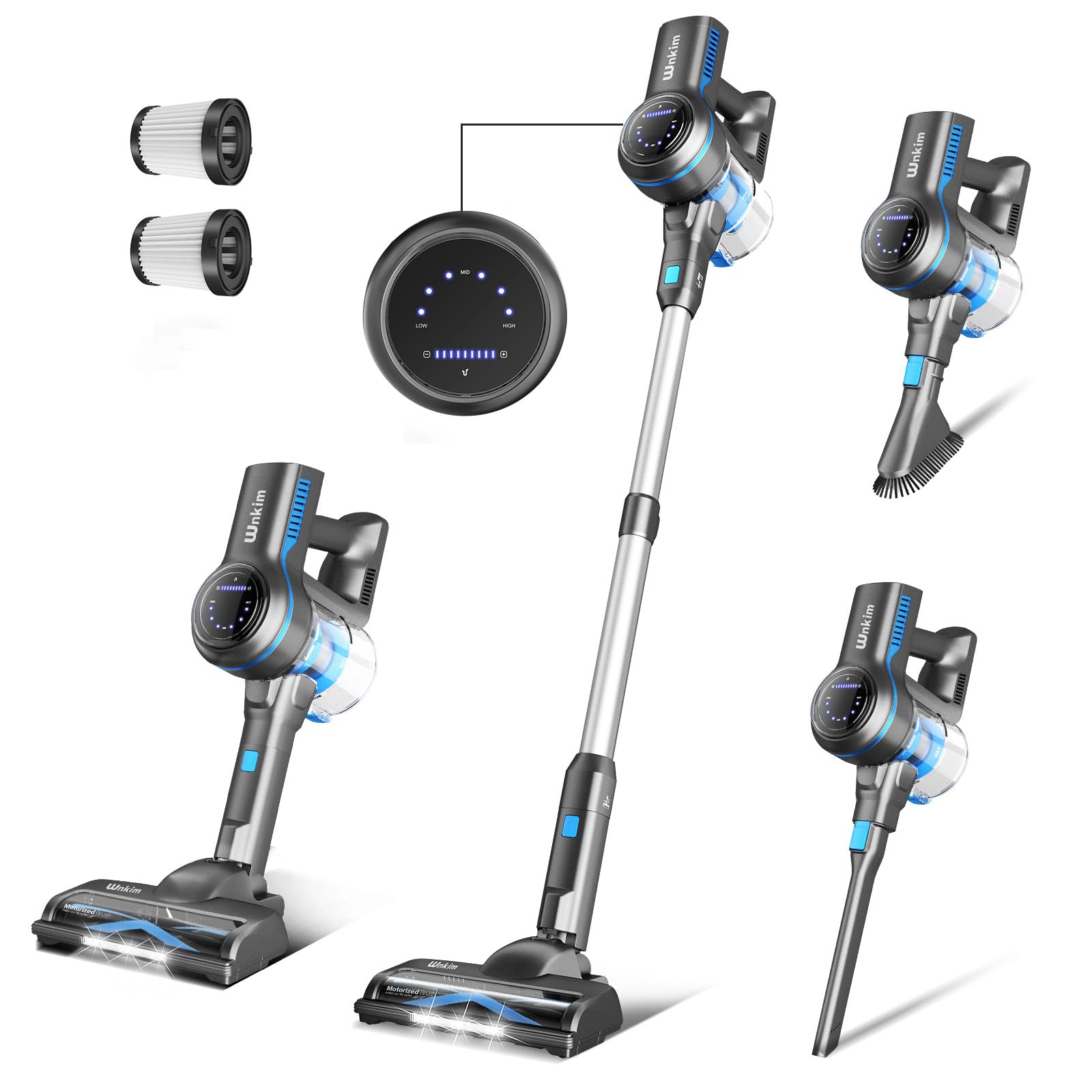 WnkimTech 25KPa Powerful Cordless Stick Vacuum Cleaner for Hardwood Floors & Carpets - 6-in-1 Lightweight Upright Vacuum with LED Display, 45min Rechargeable Battery - Ideal for Pet Hair, Home Cleaning & Quick Pickup