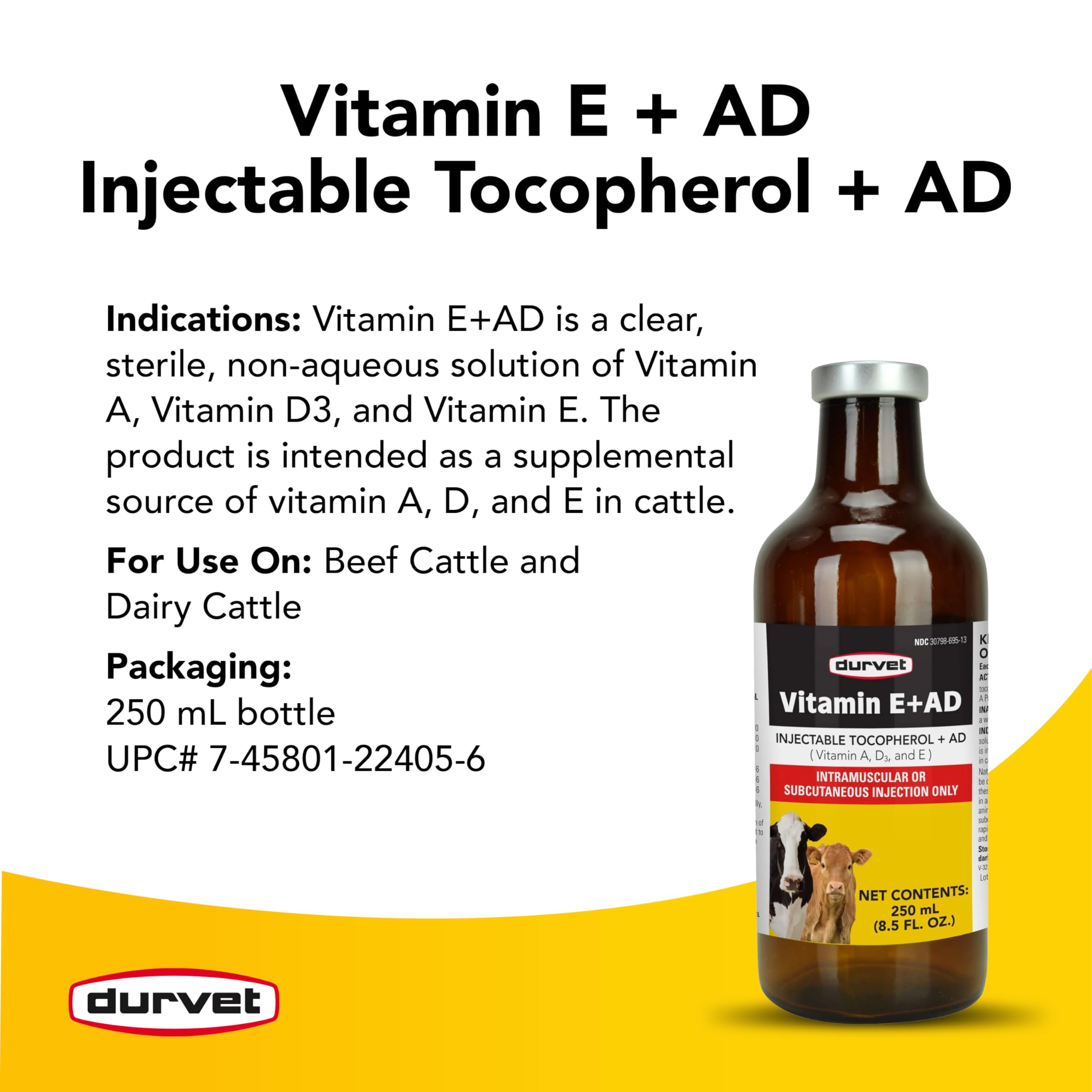 DURVET 090160 Vitamin E + Ad Yellow Supplement for Horses - 250ml | Supports Immune System & Muscle Function | Ideal for Performance Horses & Equine Care