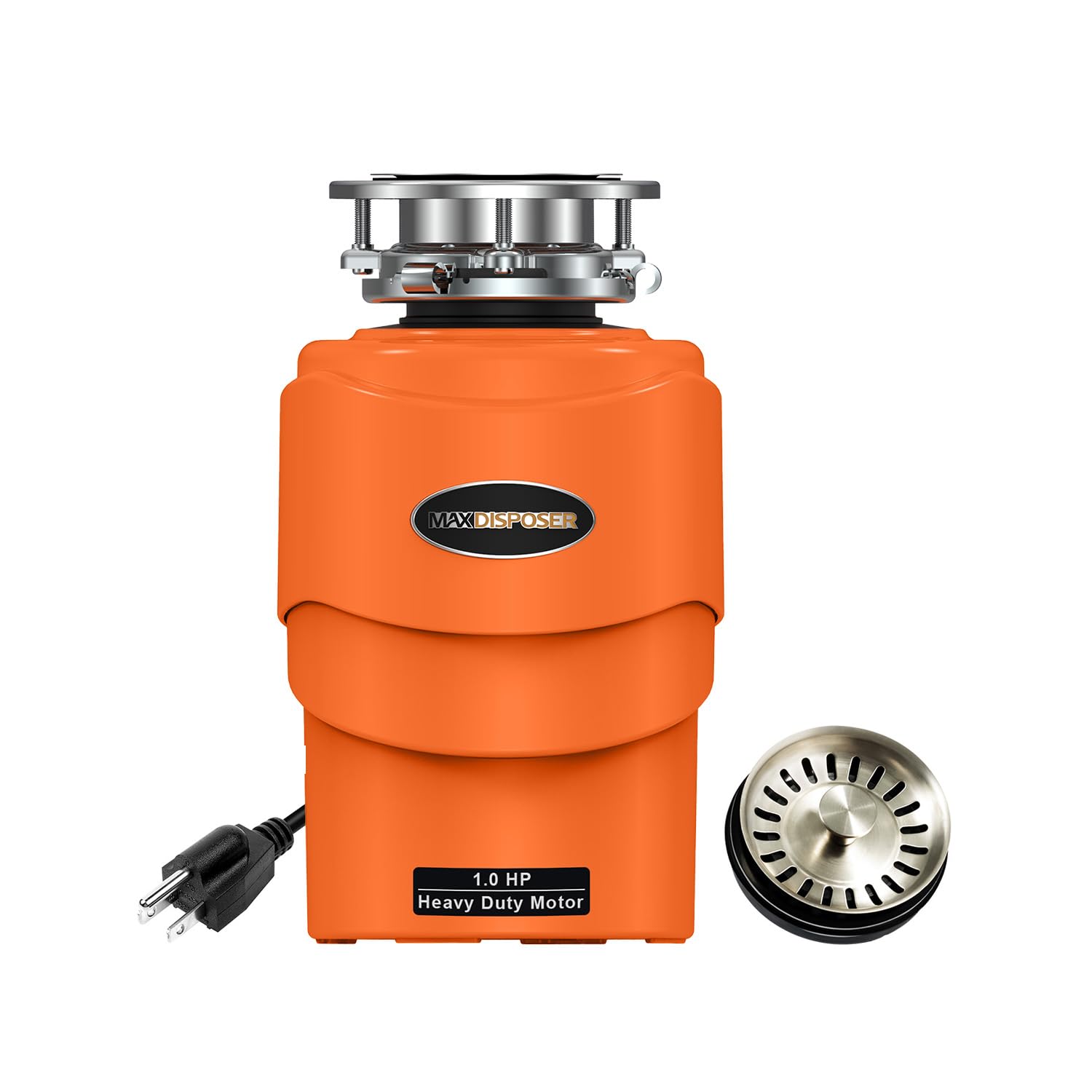 1 HP Ultra Quiet Garbage Disposal with Auto-Reverse - Continuous Feed Food Waste Disposer, Stainless Steel Grinding System, Easy Installation with Power Cord - Perfect for Kitchen Sink Waste Management (MAX-6)