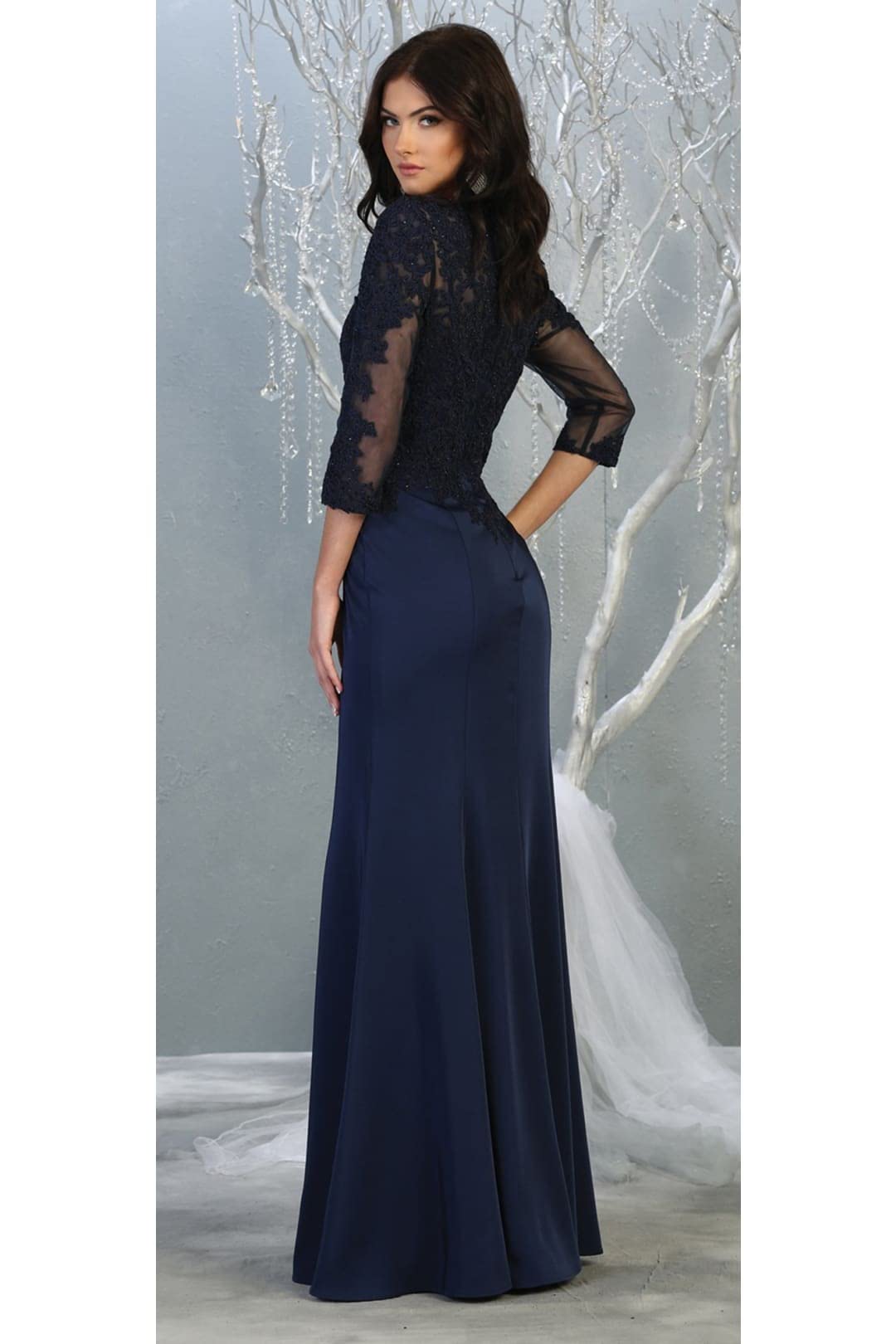 Elegant 3/4 Sleeves Lace Embroidered Mesh Mother of The Bride Gown - Formal Wedding Evening Dress for Special Occasions & Black Tie Events