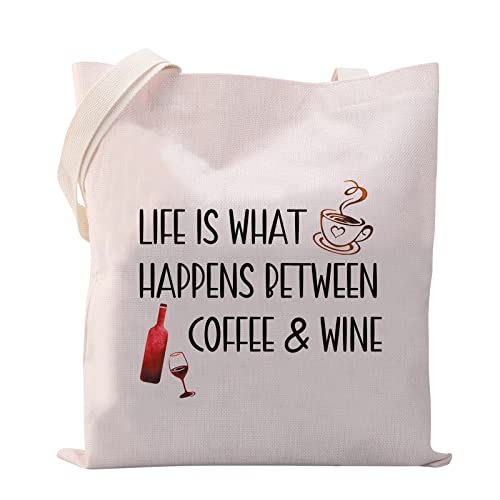 VAMSII Coffee and Wine Lover Tote Bag - Stylish Shoulder Bag for Coffee & Wine Enthusiasts - Perfect Gift for Coffee Lovers & Wine Drinkers - Great for Brunch, Happy Hour and Everyday Use