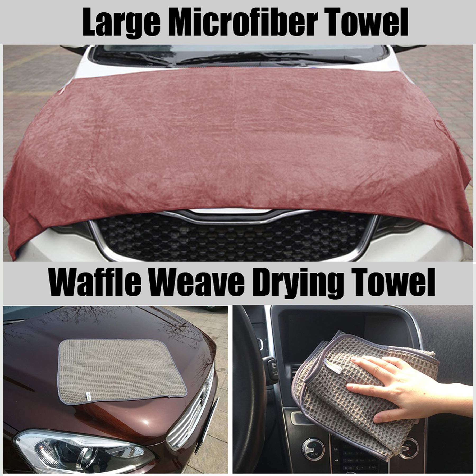 Premium Car Cleaning Kit - Microfiber Cloths, Wash Sponges, Tire Brush & Water Blade for Interior/Exterior Detailing | Perfect for Car Washing, Auto Detailing & Vehicle Maintenance