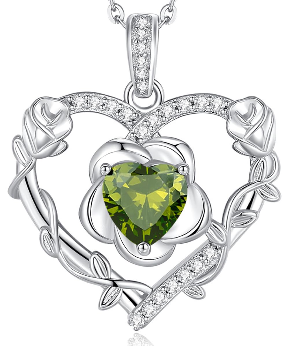 AGVANA Bloomist Heart Birthstone Necklace for Women - Sterling Silver Rose Flower Pendant, 18