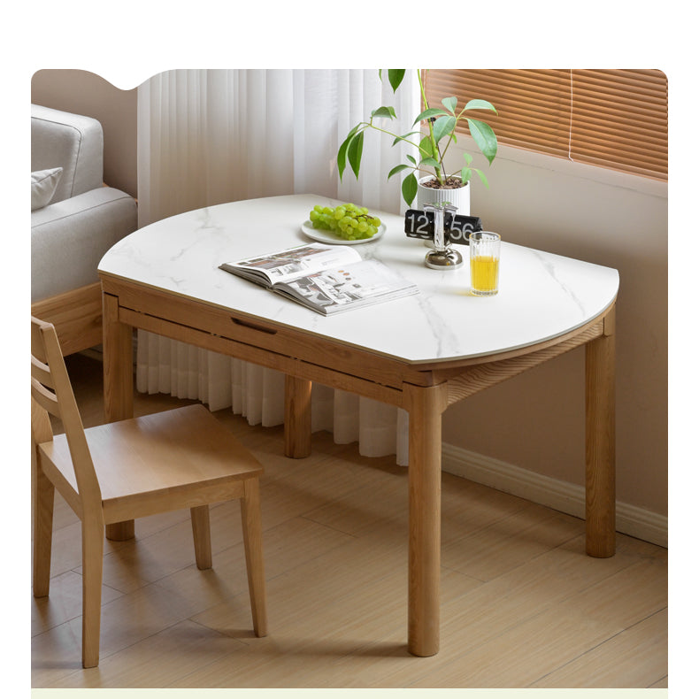 Solid Oak & Ash Wood Extendable Dining Table with Rock Plate - Perfect for Family Gatherings & Dinner Parties