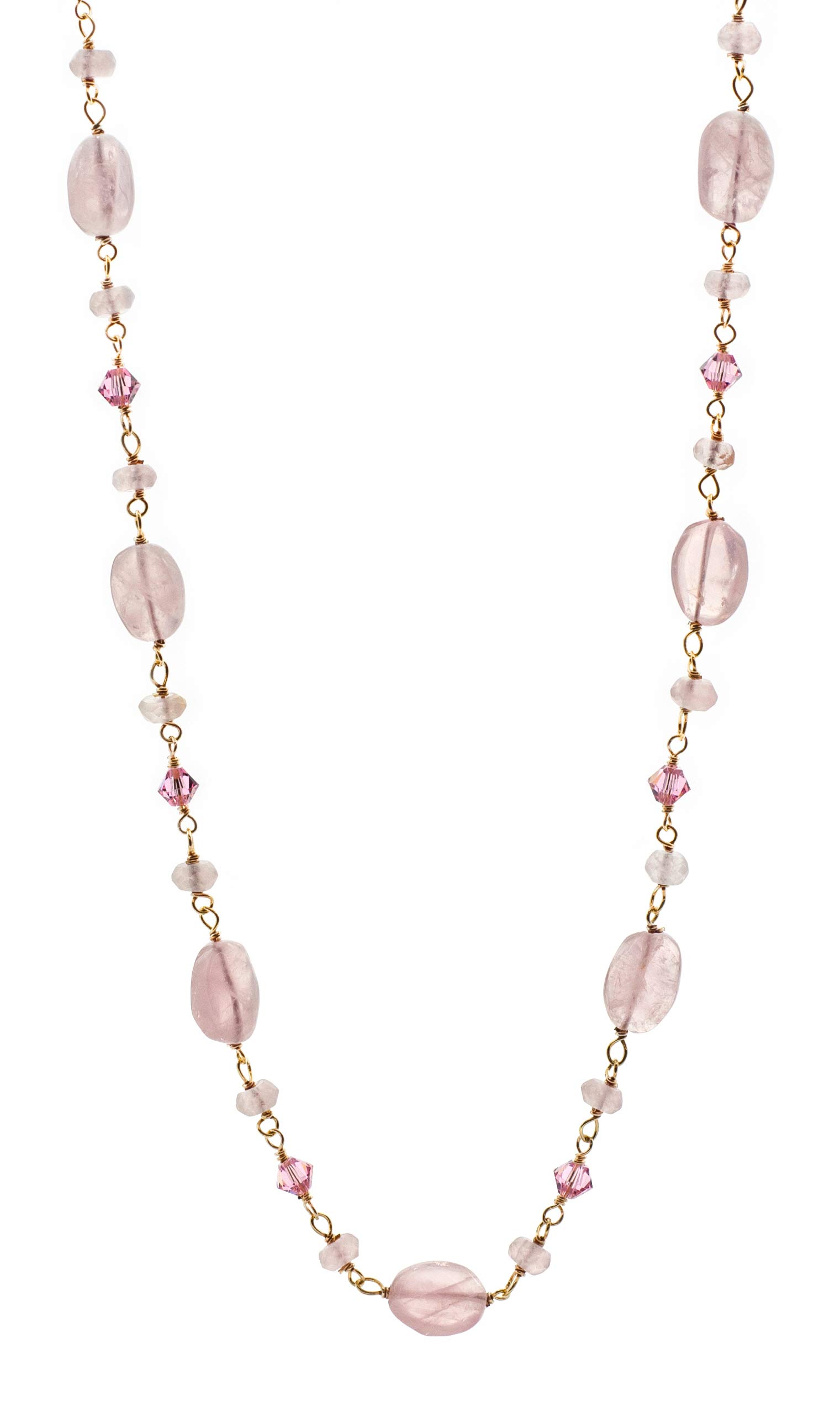 14K Gold Filled Rose Austrian Crystal & Rose Quartz Choker Necklace with 3