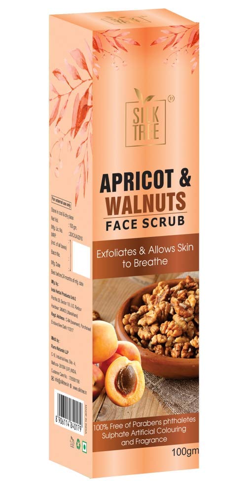 SILKTREE Apricot & Walnut Face Scrub - 100g Natural Exfoliator for Oily & Normal Skin, Brightening & Tan Removal - Daily Skincare Routine for Glowing Complexion
