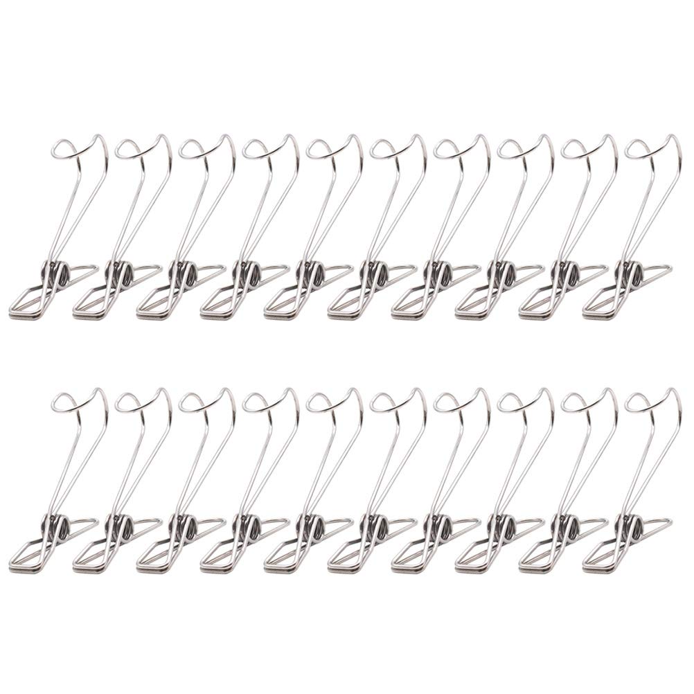 20pcs Stainless Steel Clips with Hooks - Multi-Purpose Kitchen, Laundry & Organizing Clips for Clothes Rack, Drying, Crafting & Home Storage - Durable Metal Wire Clips for Hanging & Fixing