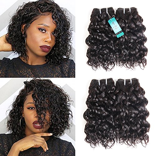 UDU Malaysian Water Wave Human Hair Bundles - 50g 1B# Remy Hair Extensions (8 8 8 8inch) - Natural Wet & Wavy Short Curly Hair for Styling & Volume | Perfect for Daily Wear, Parties & Special Occasions