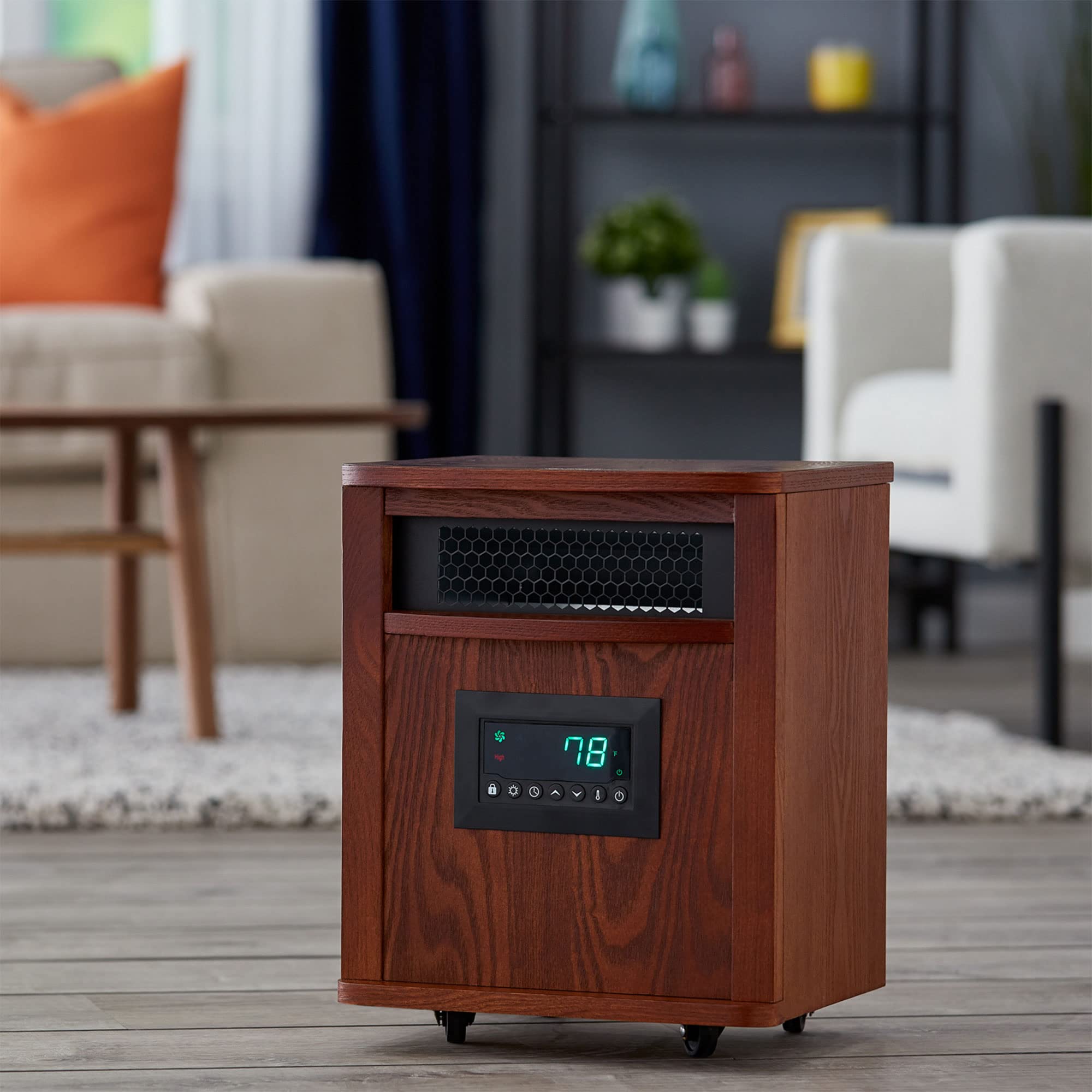 Lifesmart 1500W Portable Infrared Quartz Space Heater - 6 Heating Elements with Remote & Caster Wheels - Indoor Use for Home, Office, Bedroom & Garage - Energy Efficient Electric Heater (3 Pack, Brown)