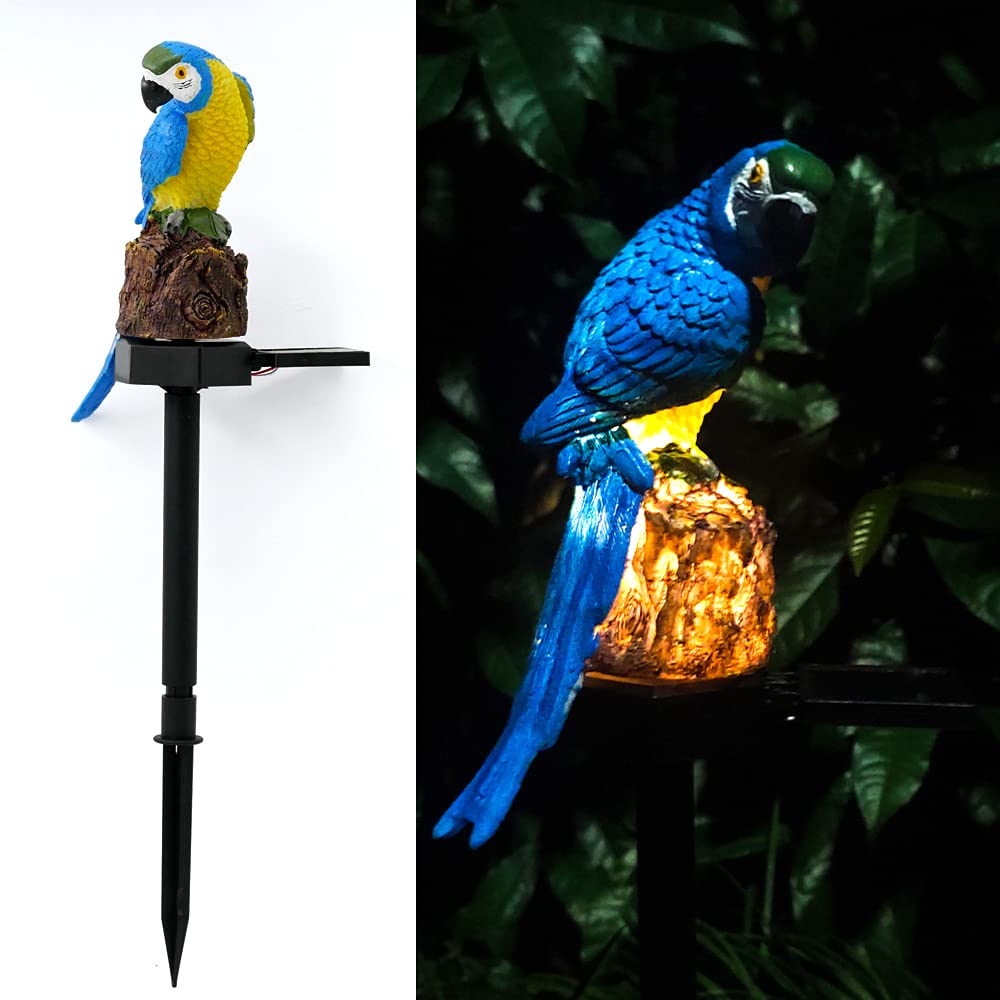 Solar Powered Blue Parrot Garden Lights - Waterproof LED Outdoor Stake Lights for Patio, Yard, Lawn, Pathway - Cute Animal Figurine Decorations - Perfect for Housewarming Gifts & Nighttime Garden Illumination