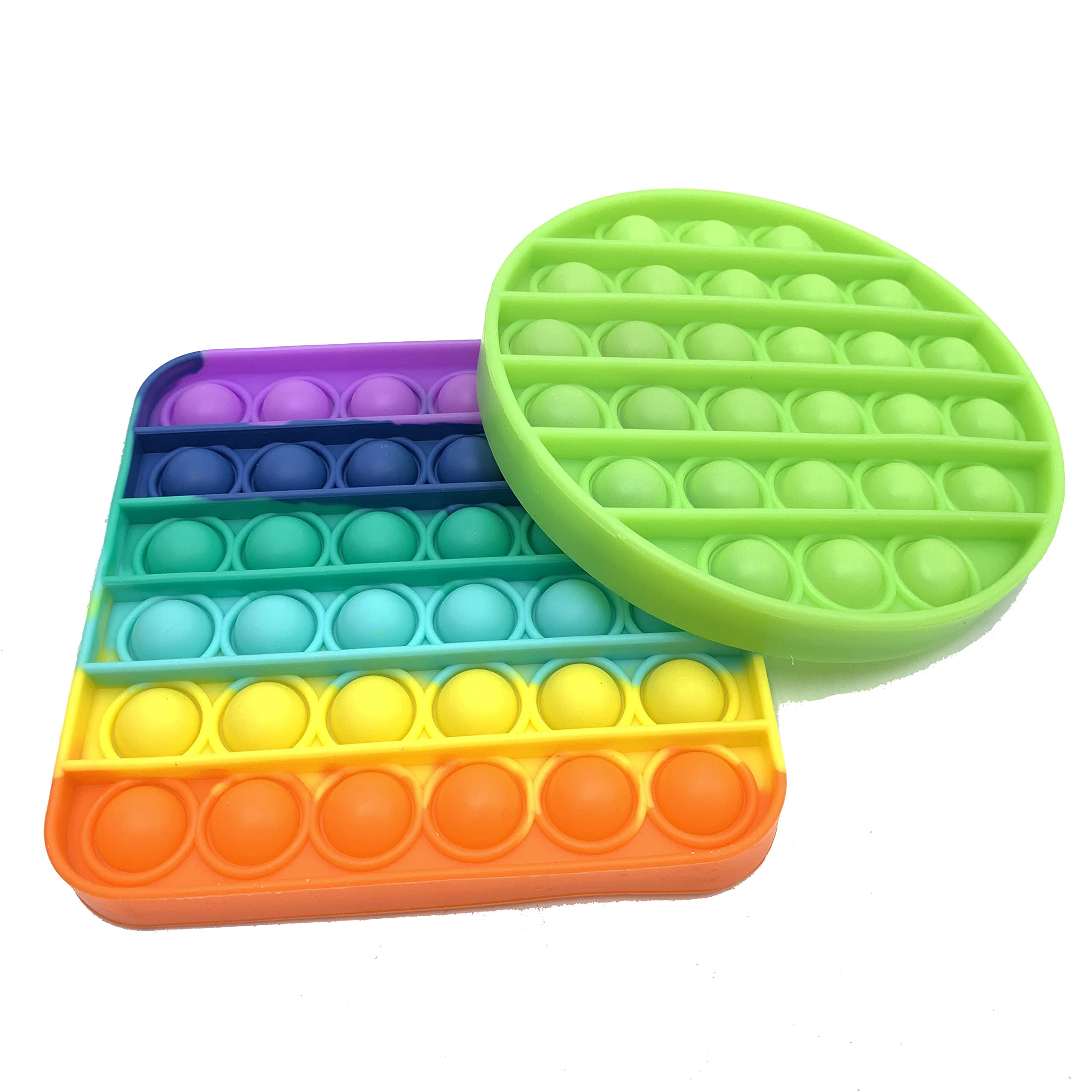 Push-N-Popz Bubble Fidget Toys - Stress Relief Sensory Toys for Kids & Adults, Washable Silicone Round & Square Poppers (Set of 2) - Perfect for Anxiety Relief, Classroom Focus & ADHD Sensory Play