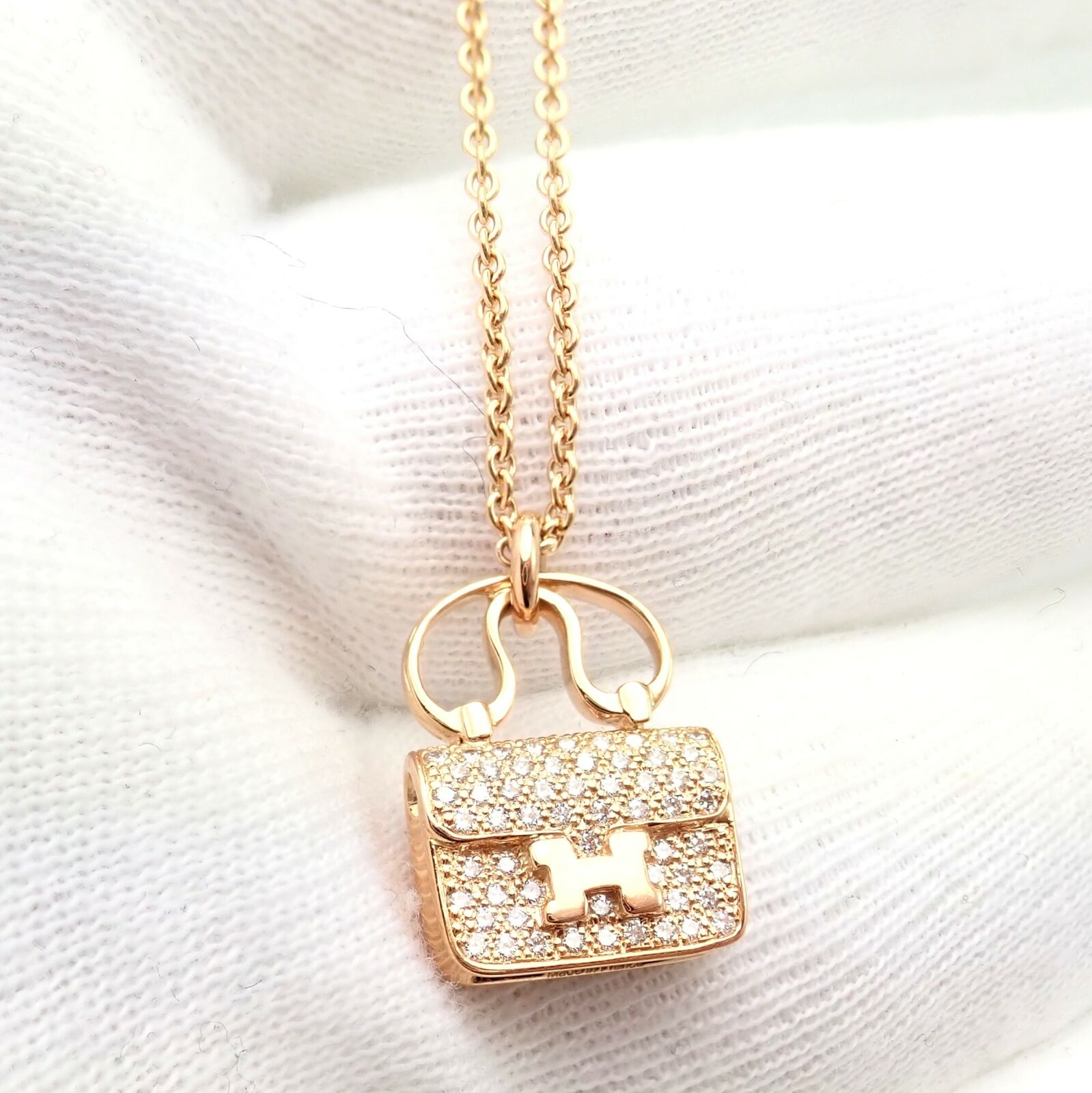 Authentic Hermes 18k Rose Gold Diamond Constance Amulette Pendant Necklace - Luxury Jewelry for Women, Perfect Gift for Anniversary & Special Occasions