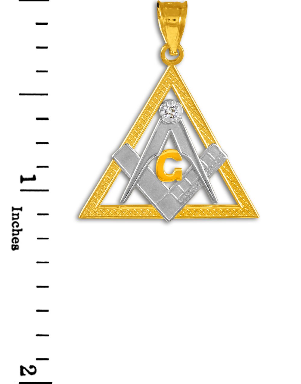 10K Two-Tone Gold Triangle Freemason Masonic Pendant Necklace with Diamond Accents - Perfect for Lodge Meetings, Gifts & Symbolic Jewelry Collection