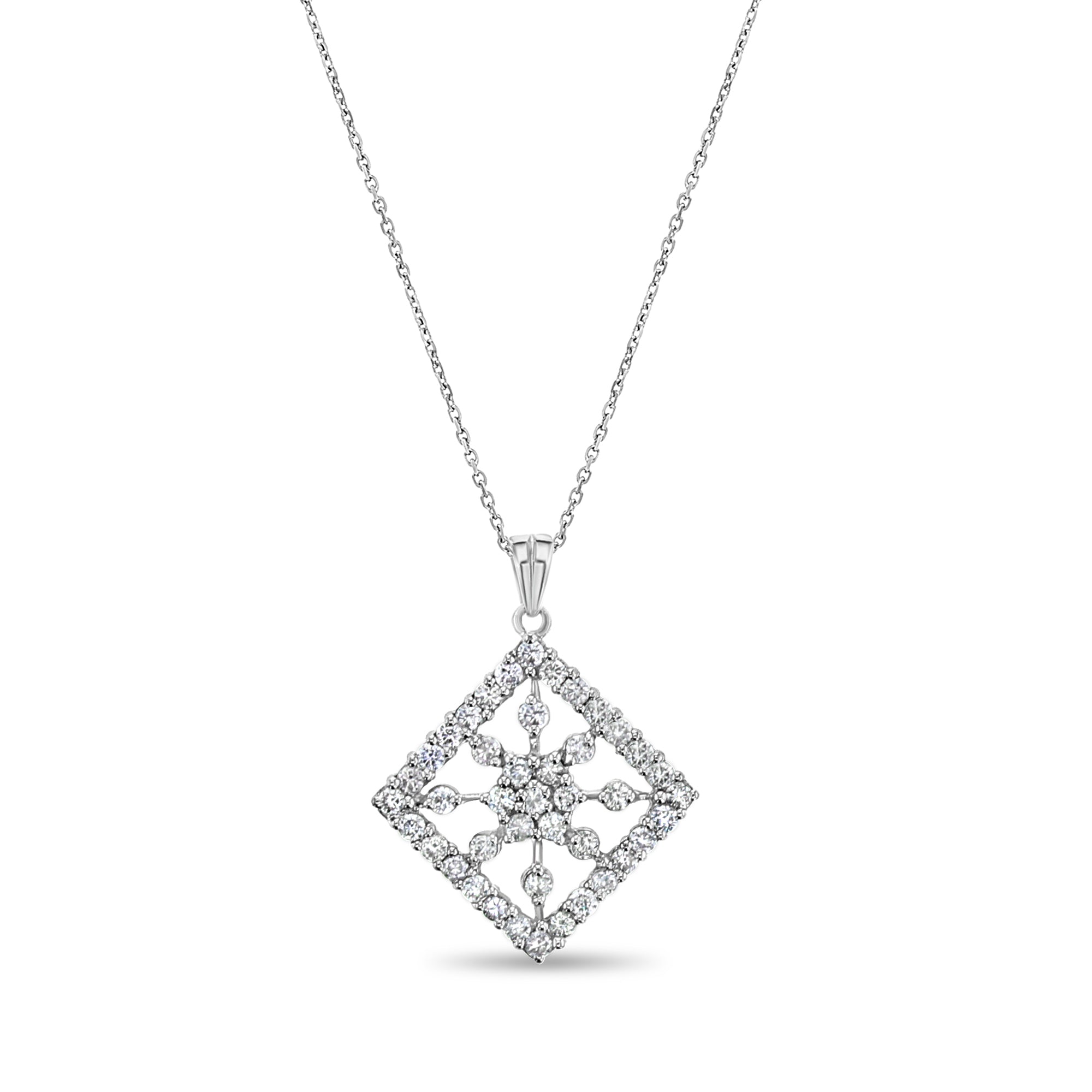 18K White Gold Antique Style Diamond Necklace for Women - Vintage Inspired Jewelry Gift for Anniversary, Wedding & Special Occasions