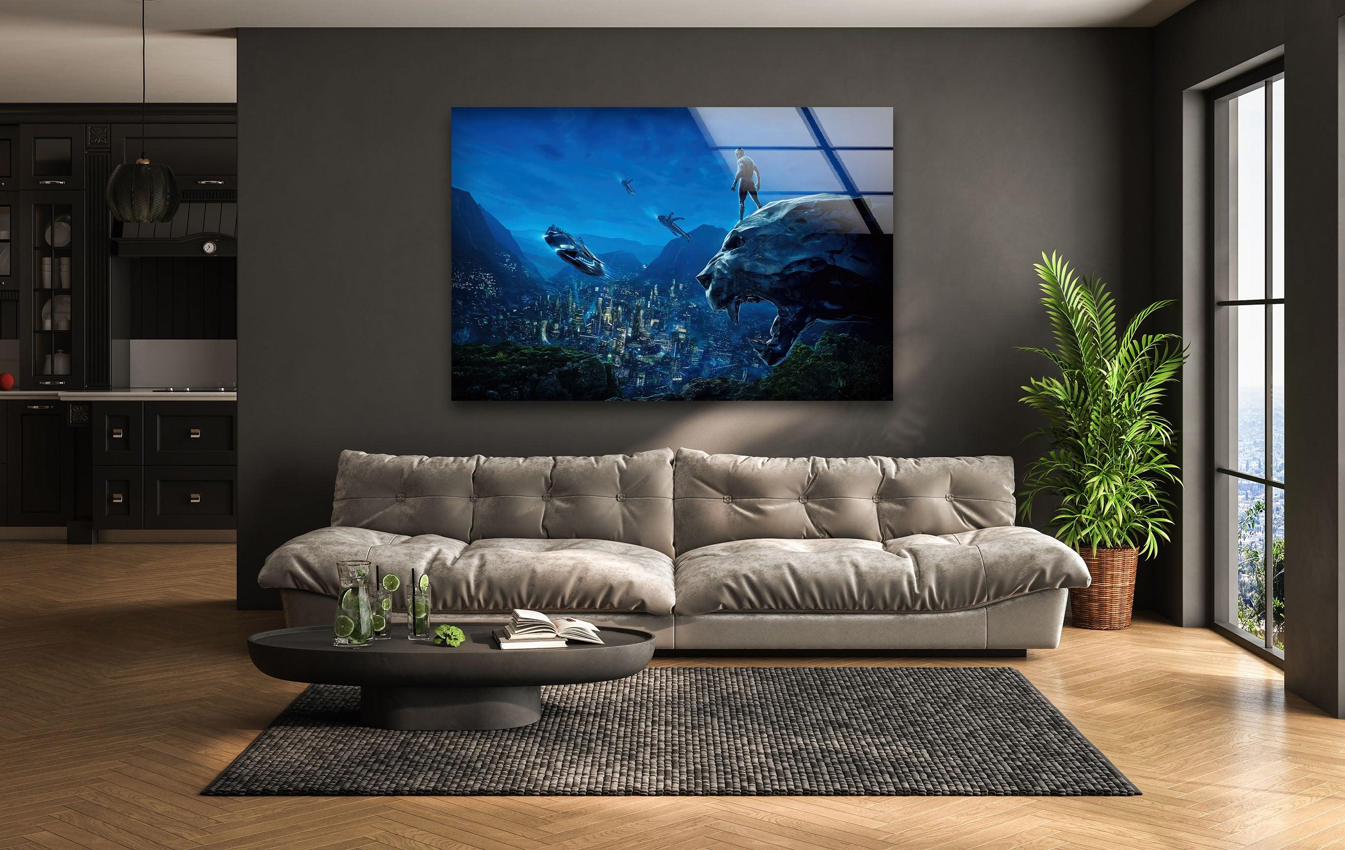 Black Panther Wakanda Marvel Glass Wall Art - Premium Superhero Decor for Home & Office - Perfect for Marvel Fans, Movie Themed Rooms & Gifts