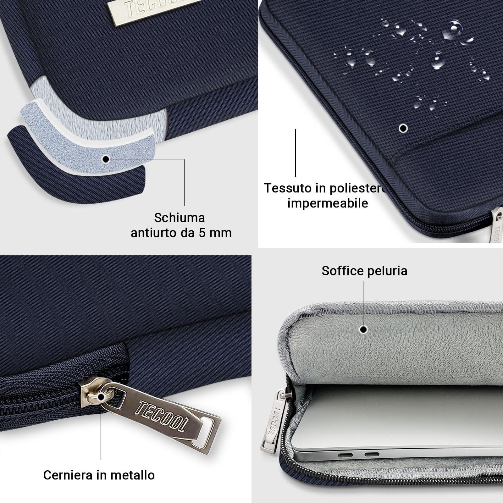TECOOL 14 Inch Waterproof Laptop Sleeve Case for MacBook Air 15 M3/M2, Lenovo ThinkPad/IdeaPad, HP, Dell, Acer Notebooks (2023-2024 Models) - Protective Computer Bag for Work, School & Travel - Dark Blue