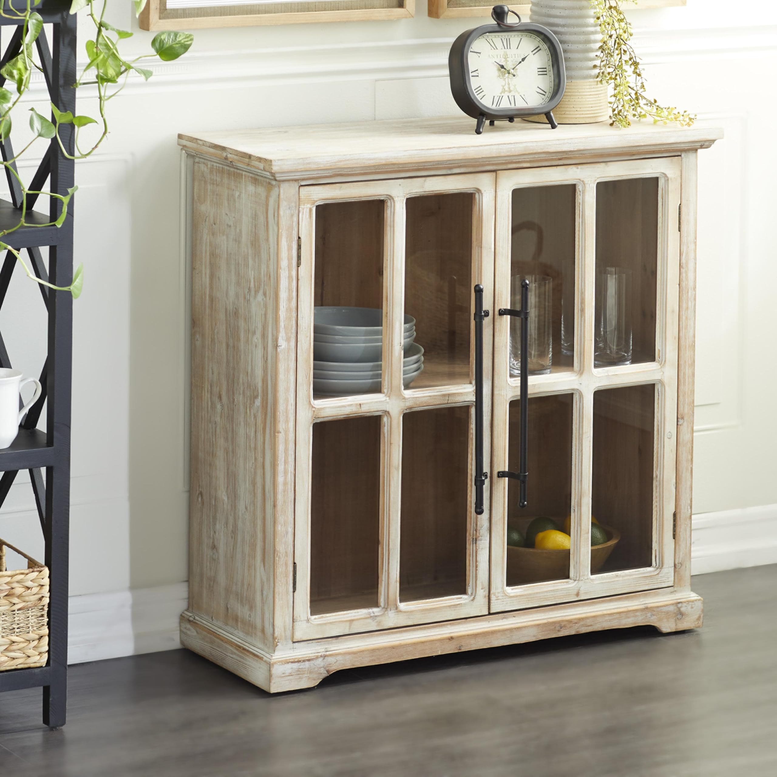Deco 79 Wooden Accent Cabinet with Glass Front Doors - 33