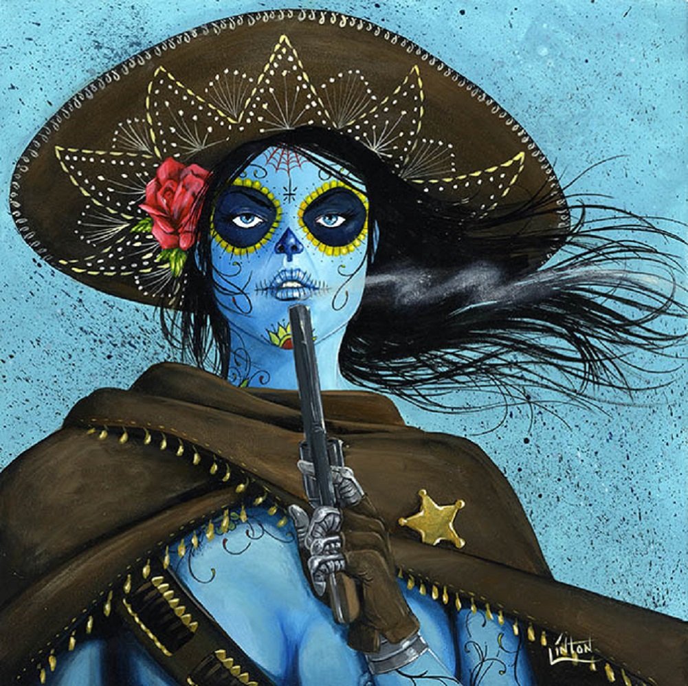 JR Linton Day of The Dead Sugar Skull Framed Fine Art Print - La Muerte Viene - Mexican Folk Art Wall Decor for Halloween, Dia de Muertos Celebration & Home Office Decor