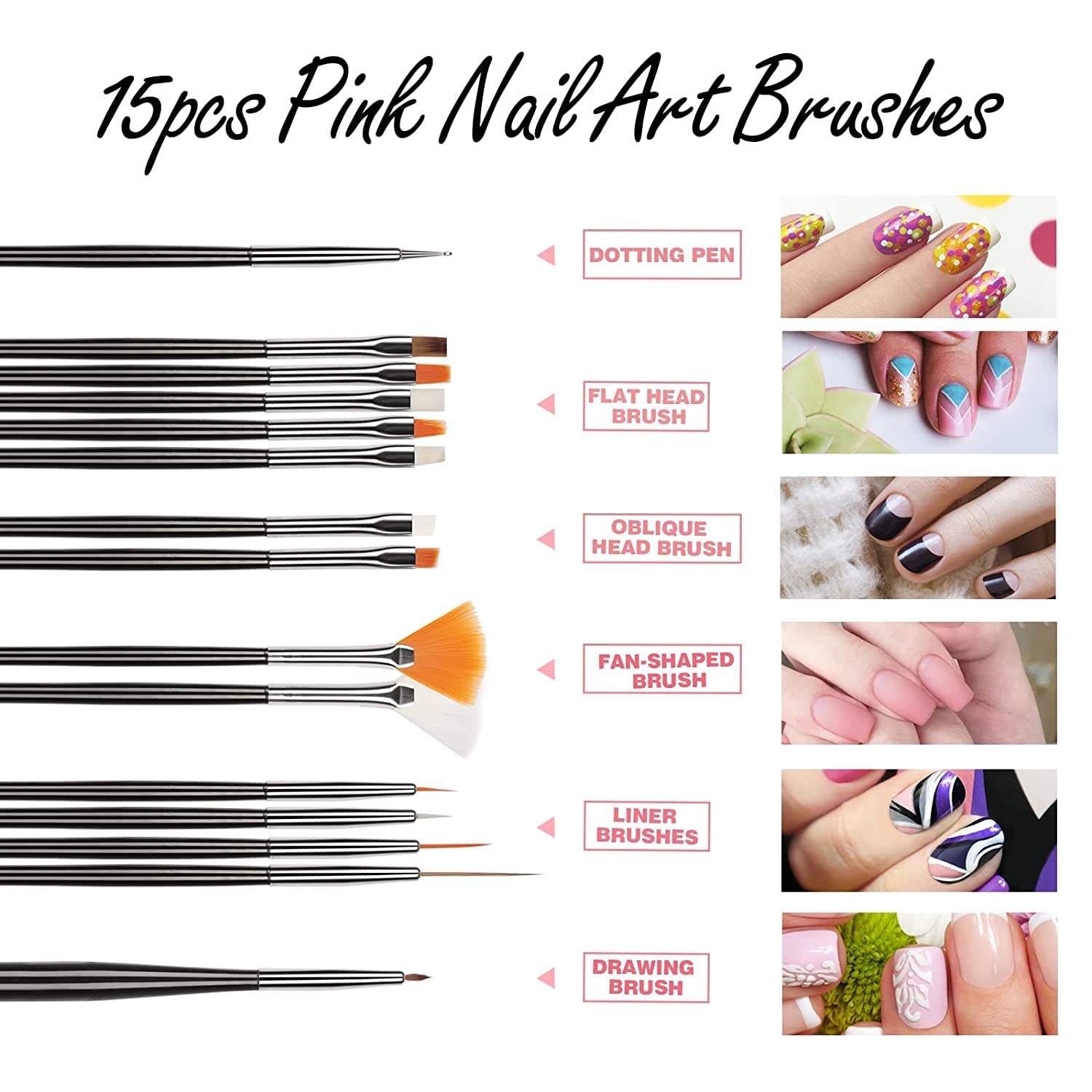 20PCS Professional Nail Art Kit with 15 Painting Brushes & 5 Dotting Pens - Perfect for Acrylic Nails, Gel Polish, DIY Manicure at Home or Salon