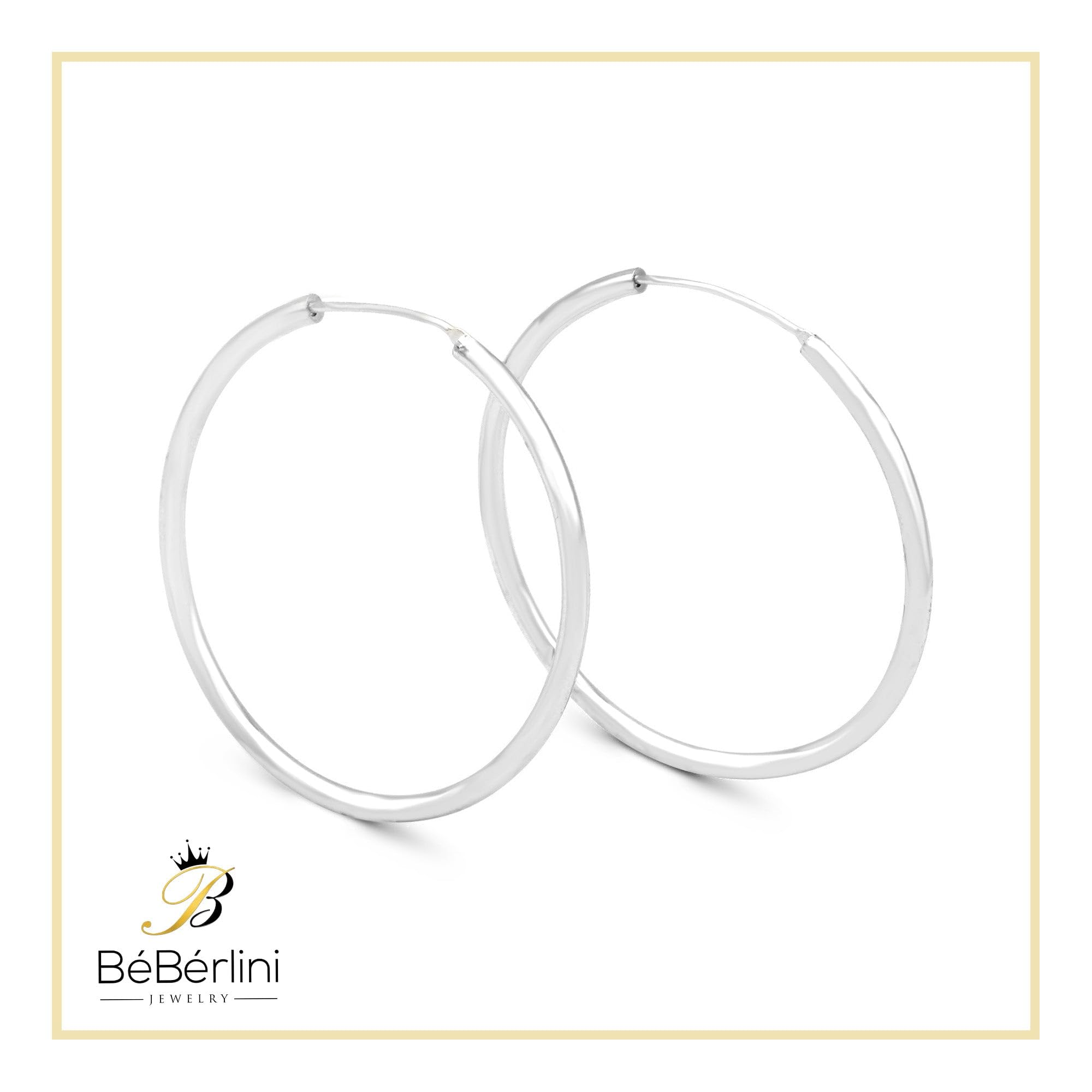 BEBERLINI Silver Large Hoop Earrings for Women - 2mm Thick Plain Hip Hop Hoops - Perfect for Everyday Wear, Parties & Fashion Accessories