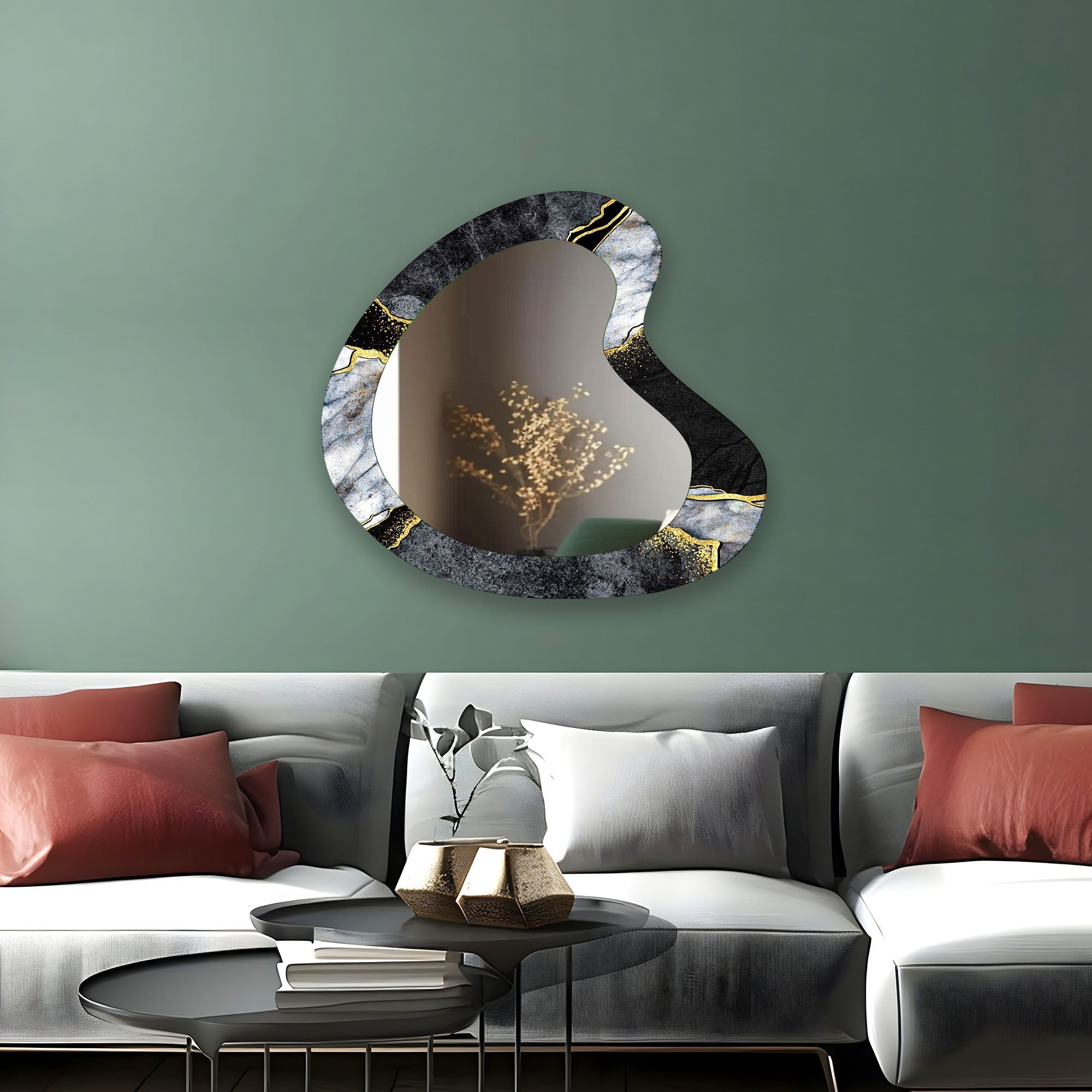 Elegant Black Marble Aesthetic Glass Wall Mirror - Modern Home Decor for Bedroom, Bathroom & Entryway