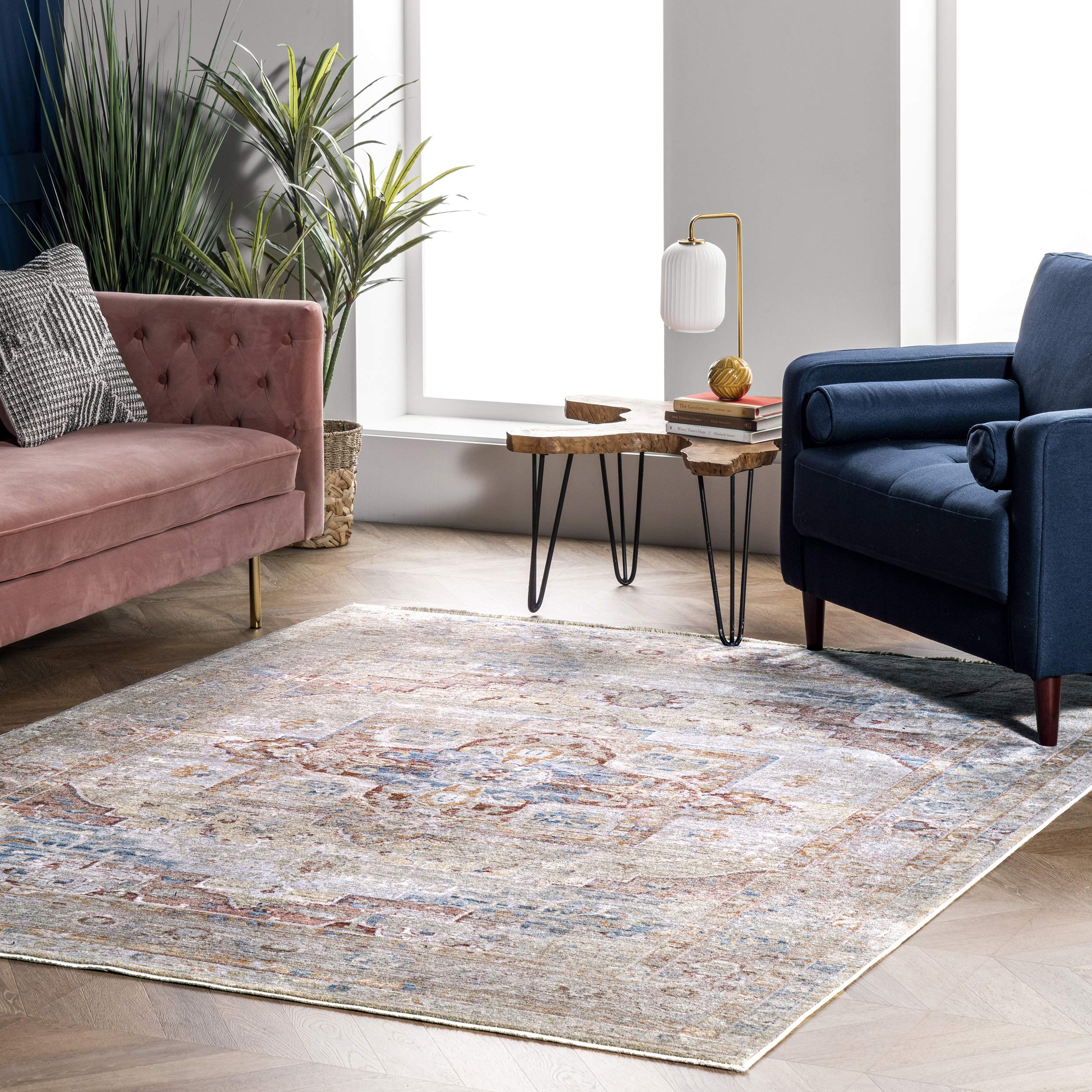 nuLOOM Zest Cardinal Medallion Area Rug 4' x 6' Beige - Soft Bohemian Style Rug for Living Room, Bedroom & Dorm Decor