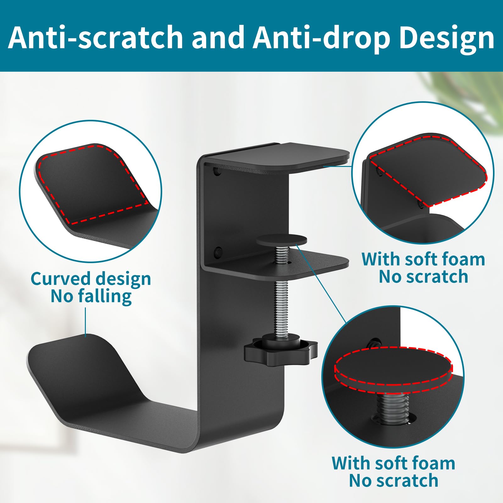 Clamp-On Under Desk Headphone Holder & Backpack Hook - Space Saving Headset Hanger for PC Gaming, Office & Home Use - Perfect for Organizing Headsets, Bags & Accessories
