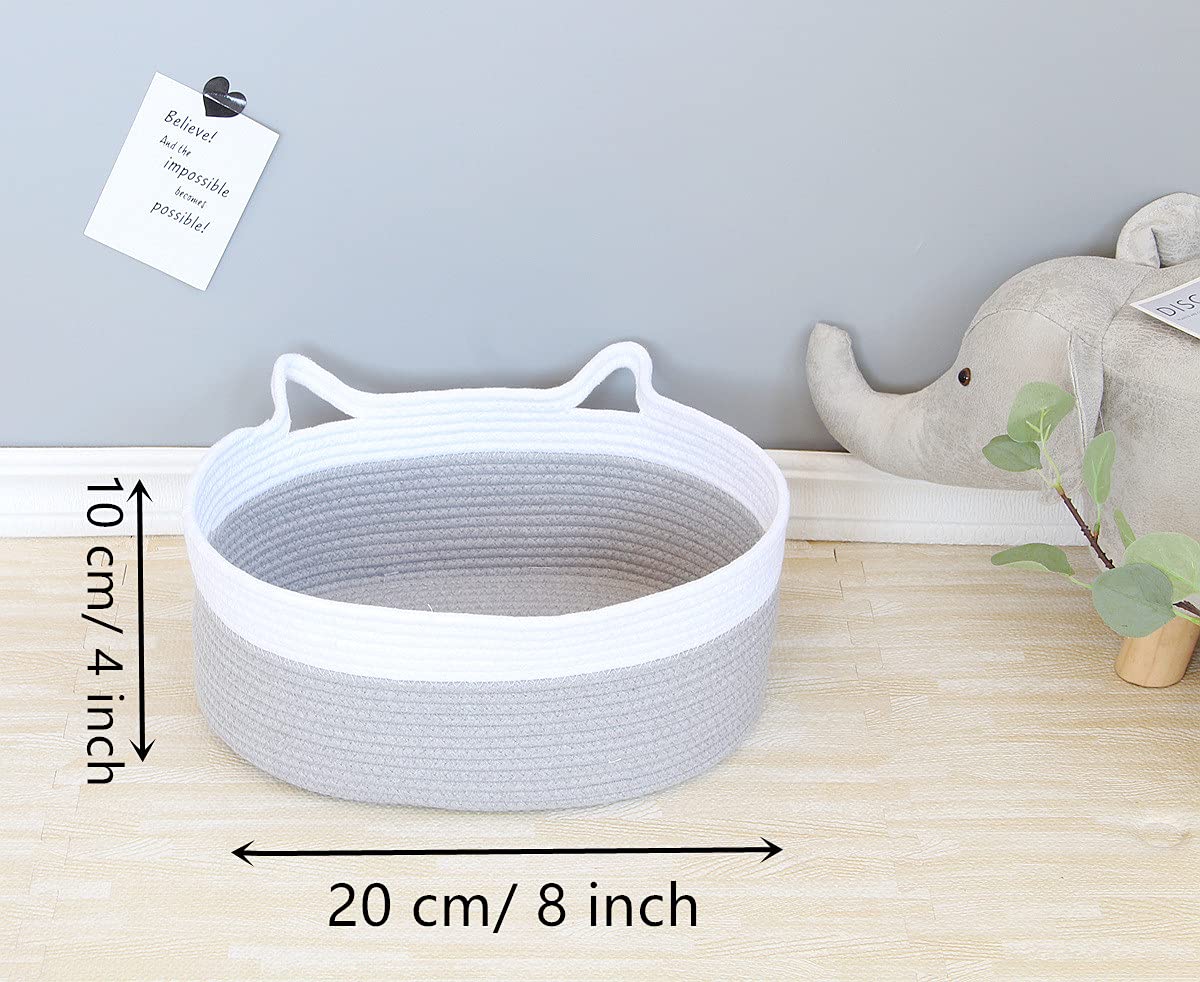 2 Pack Small Woven Cotton Rope Baskets - Gray Storage Baskets for Baby Room, Pet Toys, Shelves & Home Decor | Perfect for Organizing, Gift Giving & Nursery Storage (Grey, CAT-G01)