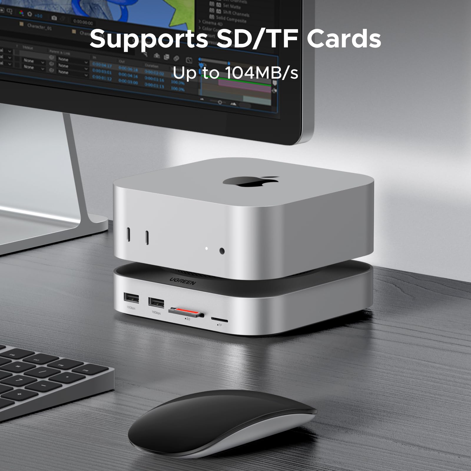 UGREEN Mac mini M4 Docking Station with NVMe SSD Enclosure, 6-in-1 USB C Hub with 4K HDMI, USB A/C Ports - Perfect for Home Office & Video Editing Setup