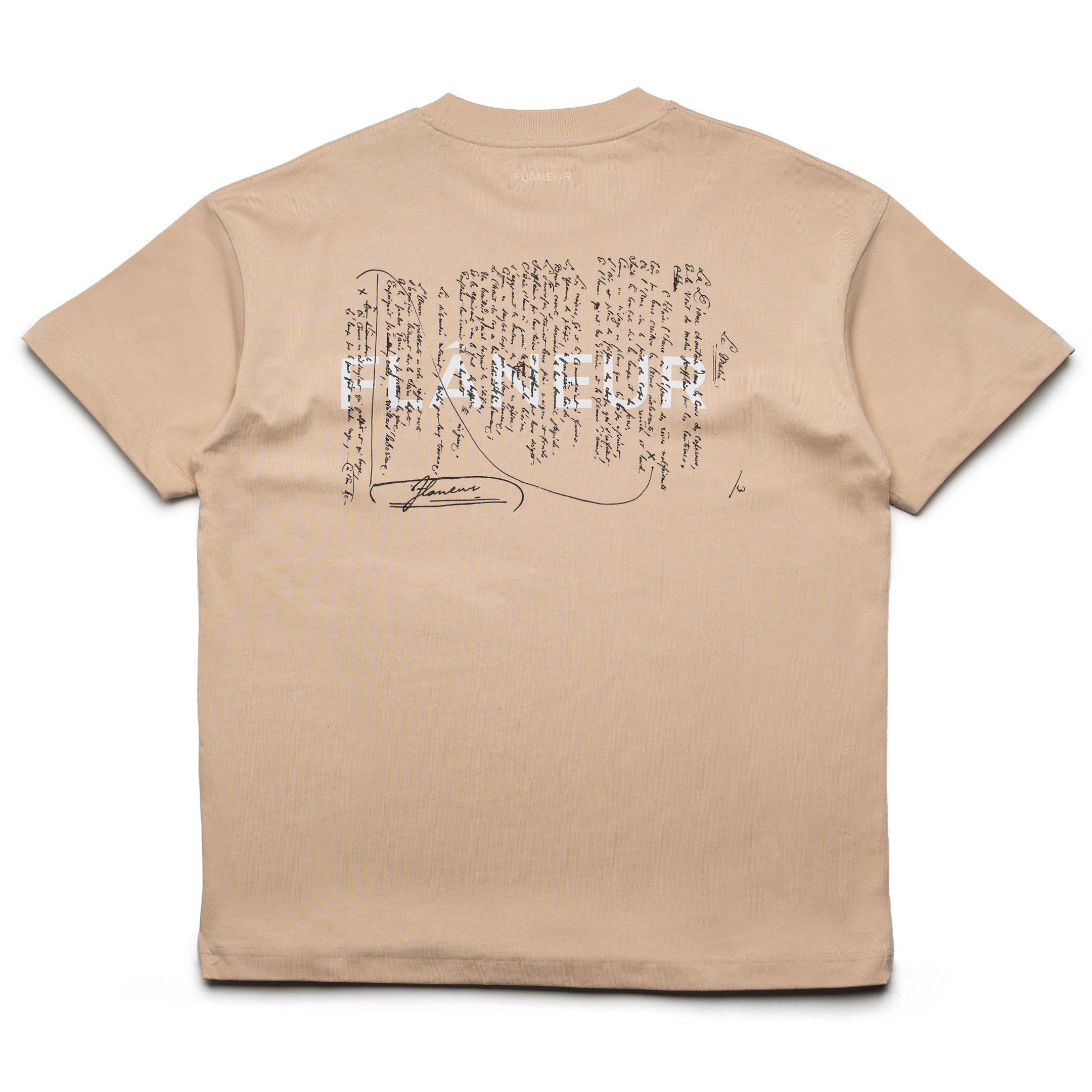 Flaneur Letter Graphic T-Shirt for Men & Women - Soft Cotton Tan Tee - Casual Streetwear & Everyday Outfit