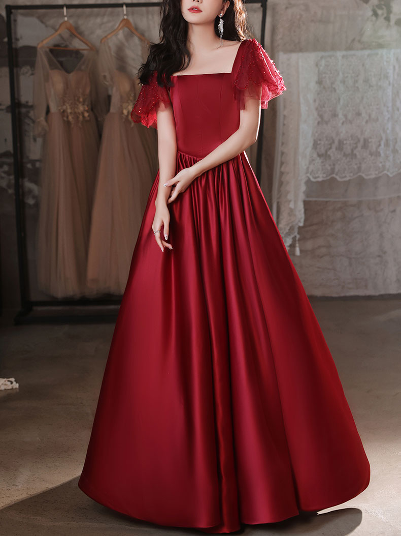 Elegant Burgundy Satin Long Prom Dress - Formal Evening Gown for Bridesmaids, Homecoming, and Special Occasions
