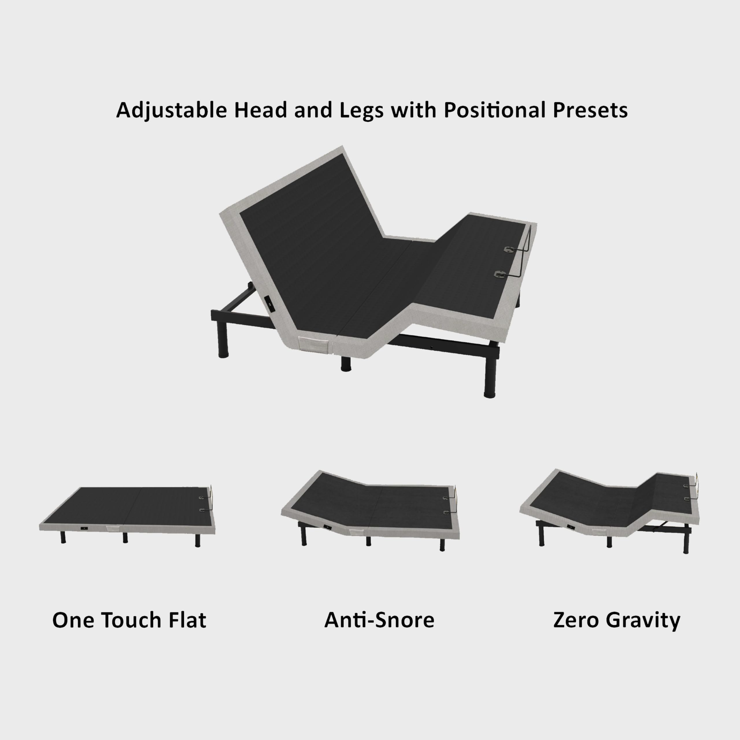 King Adjustable Bed Base with Full Body Massage, USB Ports & Zero Gravity - Anti-Snore Feature, Memory Positions, Under Bed Lighting & Wireless Remote - Perfect for Home Comfort, Relaxation & Better Sleep