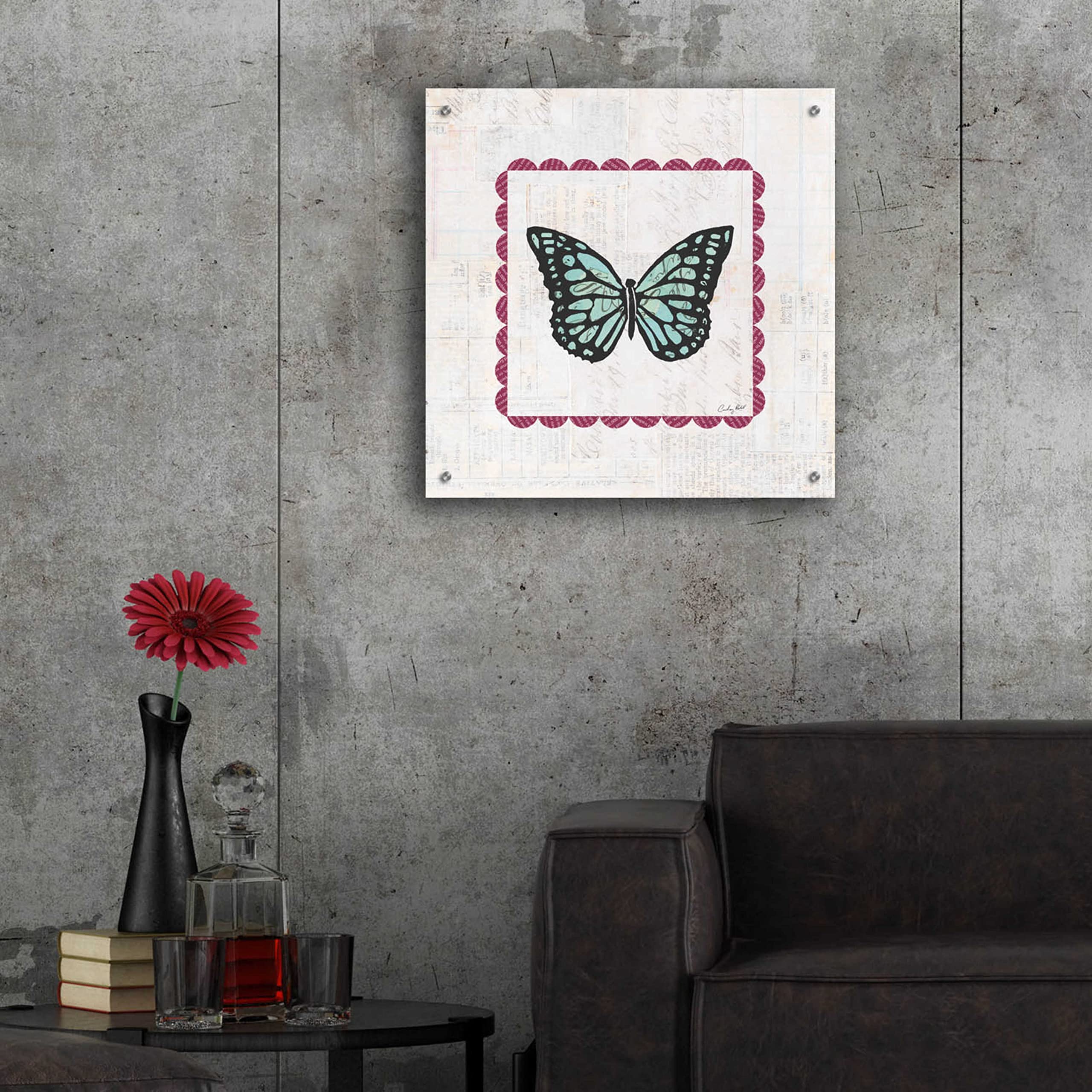 Courtney Prahl Butterfly Stamp Bright Acrylic Glass Wall Art - 24x24 Inches Modern Home Decor for Living Room, Bedroom & Office