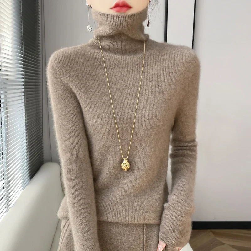 Women's Solid Turtleneck Cashmere Sweater - Soft Warm Winter Pullover for Autumn & Winter - Perfect for Office, Travel and Casual Outfits