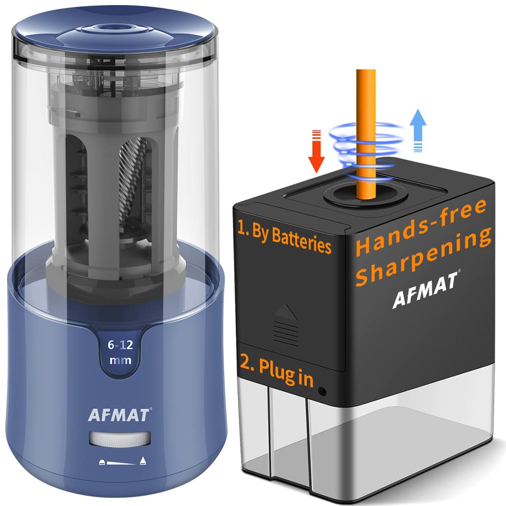AFMAT Automatic Pencil Sharpener for Colored Pencils - Hands-Free & Long Point - Perfect for Artists & Students