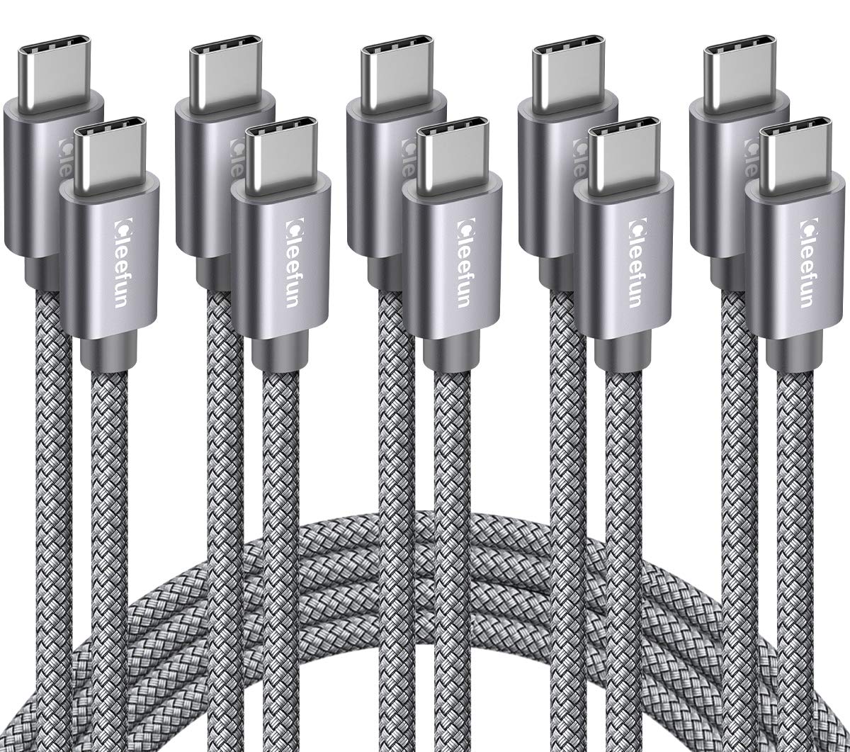 CLEEFUN 3/6/10 ft USB-C to USB-C Fast Charging Cable 5-Pack - 60W 3A PD Compatible with iPhone 16/15 Pro Max, Samsung Galaxy S24/S23, iPad, MacBook - Perfect for Home, Office & Travel Charging