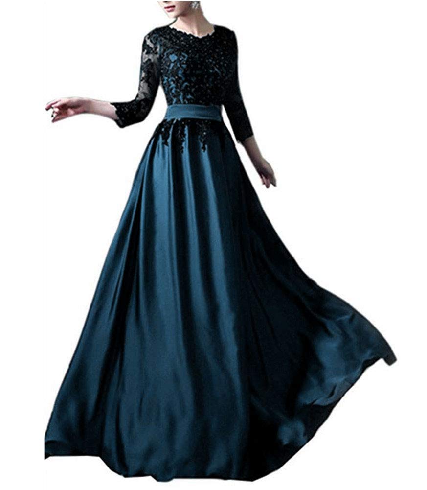 Emanni Women's Elegant Illusion Sleeve Applique Long Evening Dress for Mother of the Bride, Wedding Guest, Prom & Formal Occasions
