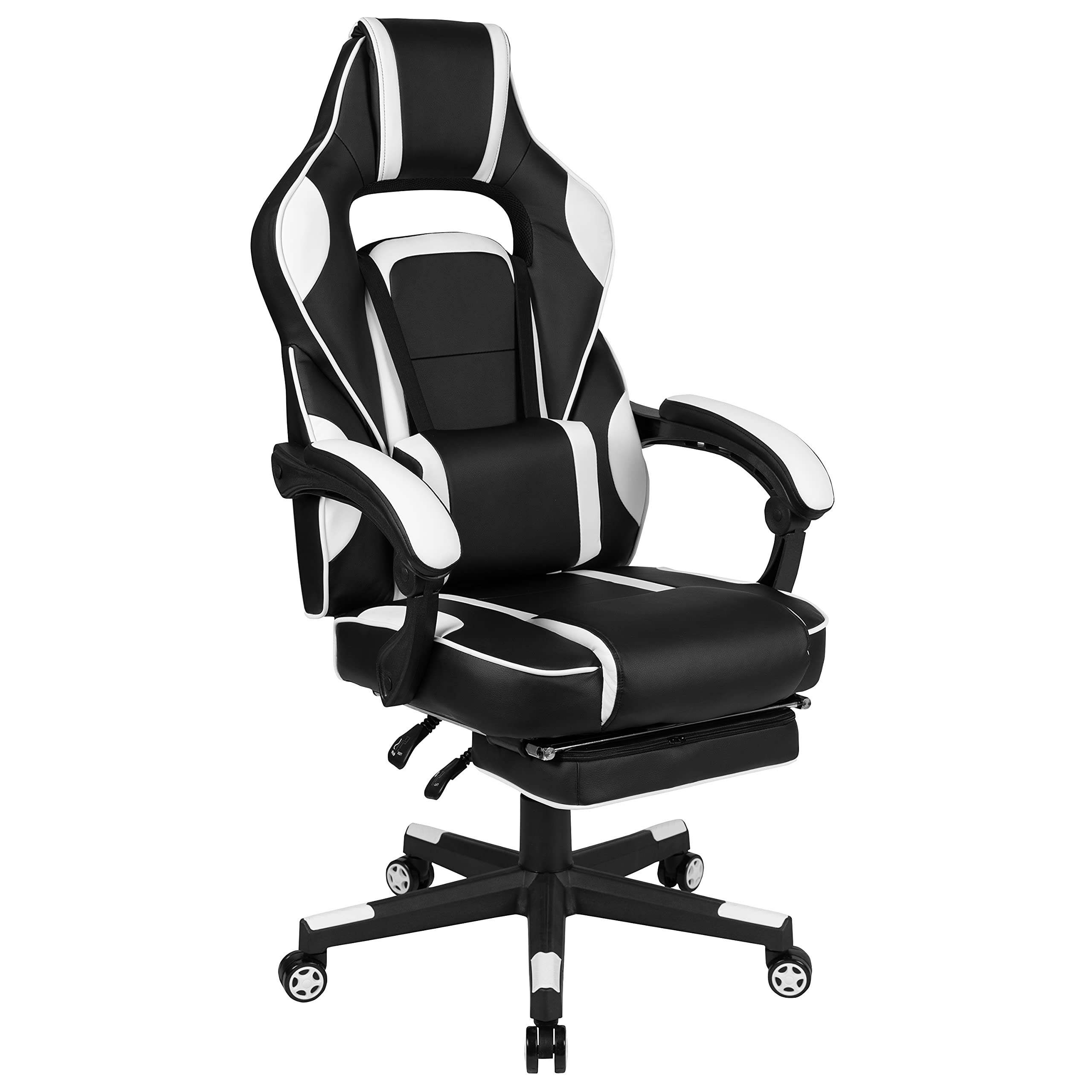 Emma & Oliver Gaming Bundle - Ergonomic Cup Holder, Headphone Stand & White Reclining Footrest Chair for Ultimate Gaming Setup | Perfect for PC Gamers, Streamers & Home Office Comfort