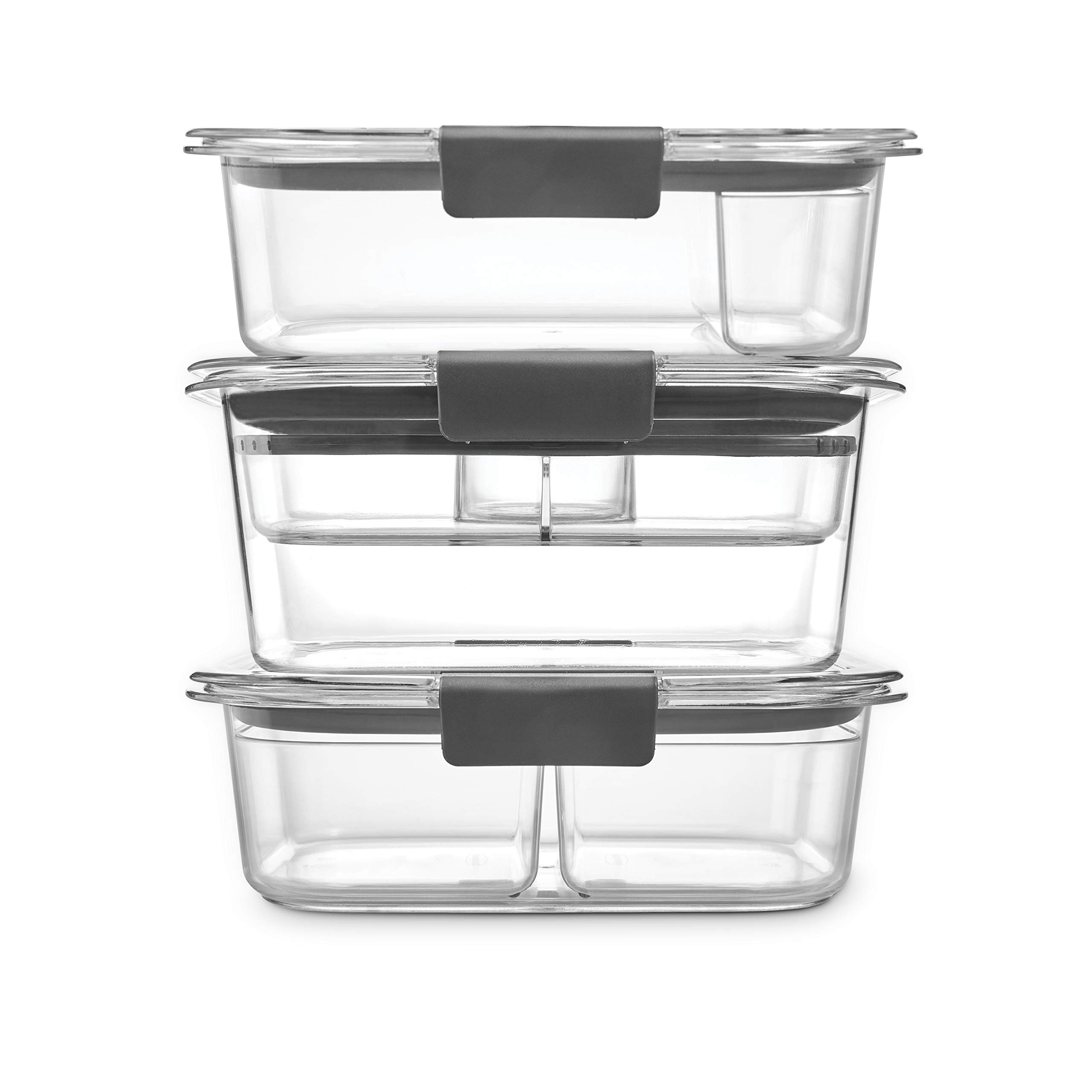 Rubbermaid Brilliance BPA-Free 3-Piece Food Storage Container Set with Lids & Removable Trays | Airtight, Leakproof Kitchen Organizers | Perfect for Meal Prep, Lunch Box, Leftovers & Pantry Organization | Great for Home, Office & Picnic Use