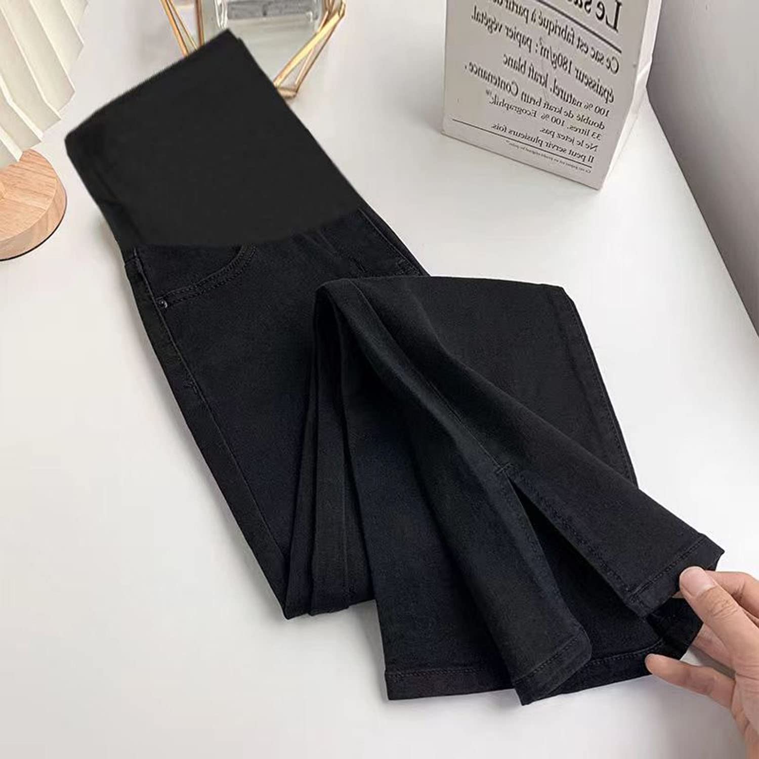 Super Stretchy Maternity Skinny Jeans for Women - Blue & Black Cropped Pregnancy Pants | Comfortable for Work, Travel & Everyday Wear
