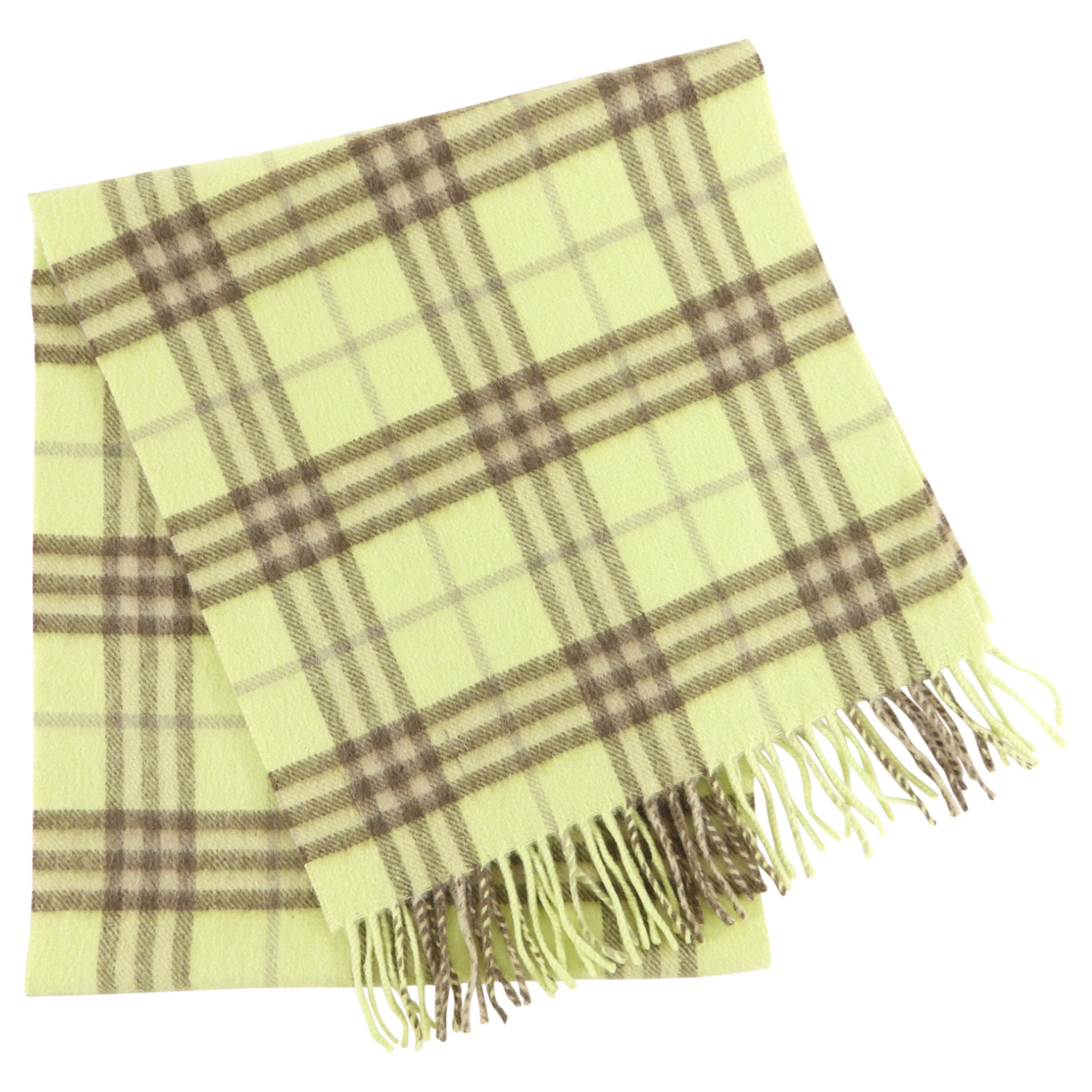 Burberry Lime Yellow & Beige Check Cashmere Scarf - Luxury Winter Accessory for Women & Men - Perfect for Cold Weather, Office & Formal Occasions