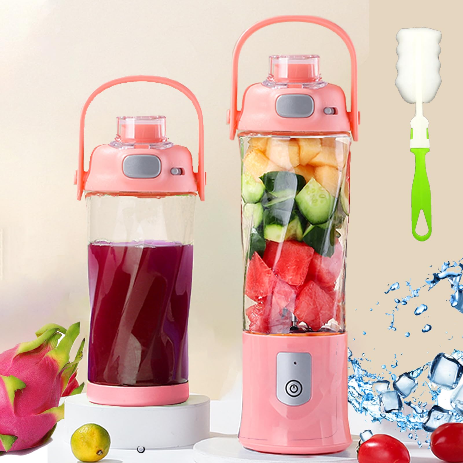 Portable Blender Cordless Personal Blender for Shakes & Smoothies - BPA Free Leakproof USB-C Rechargeable - Perfect for Ice Blending Juicing Food Processing - Great for Gym Office Travel Home Kitchen (Light Pink)