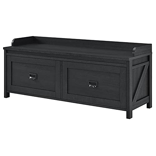 Pemberly Row Contemporary Entryway Storage Bench - Black Oak Finish, Shoe Storage & Seating Solution for Hallway, Living Room & Bedroom