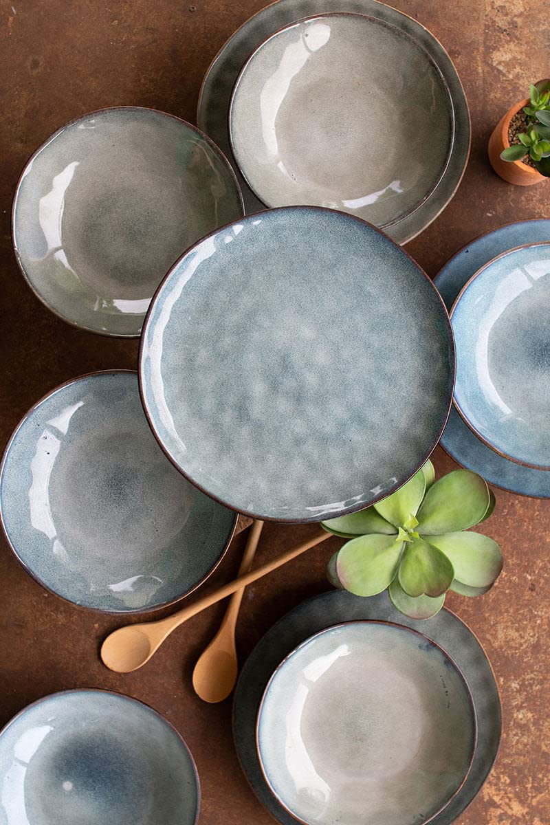 Premium KALALOU CTE1000 Ceramic Dinnerware Set - 2 Plates & 2 Bowls in Elegant Blue | Durable Porcelain for Everyday Dining, Entertaining & Gift Giving