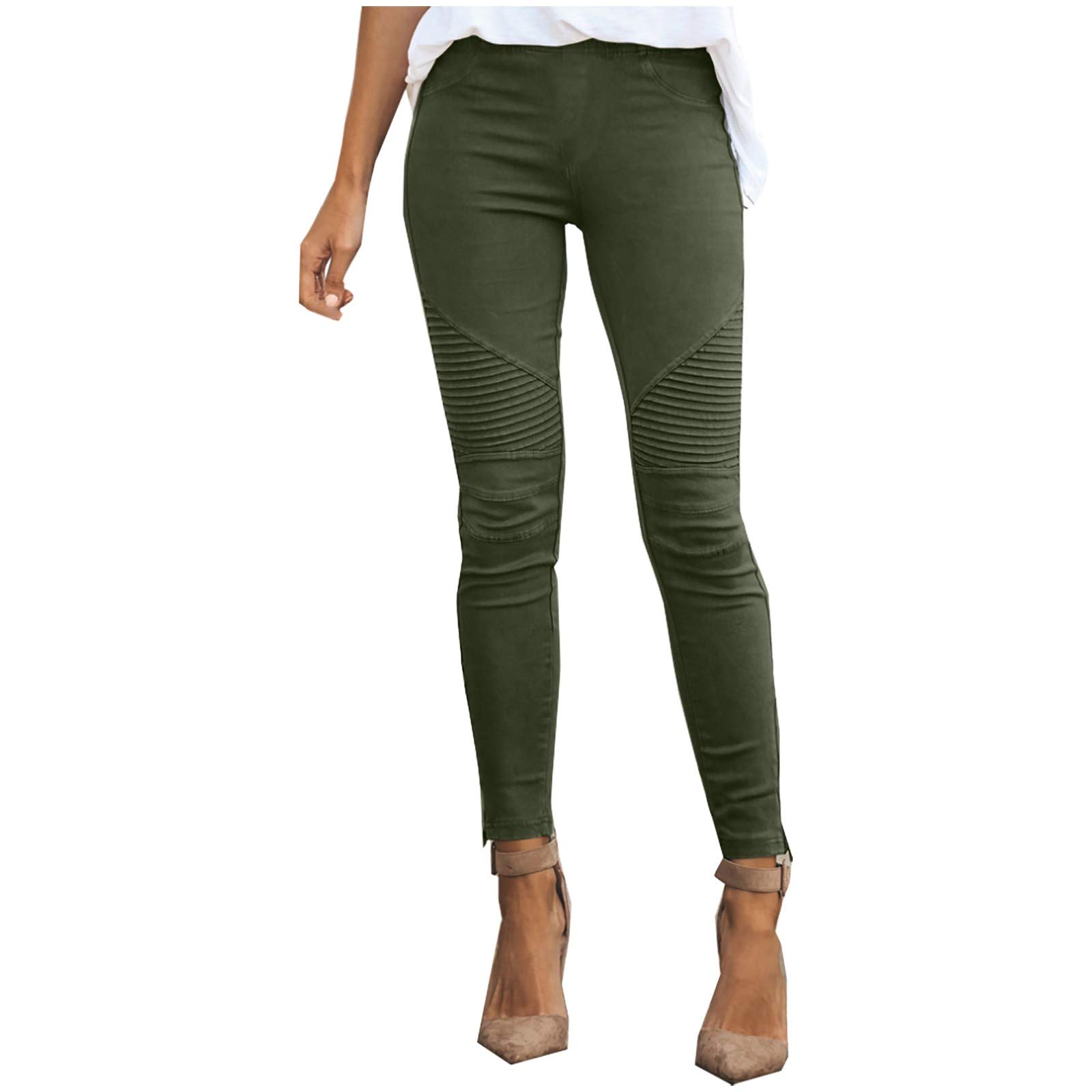 Wondba Women's Casual Loose Comfortable Work Pants with Pockets - Elastic High Waisted Trousers for Office, Travel & Everyday Wear